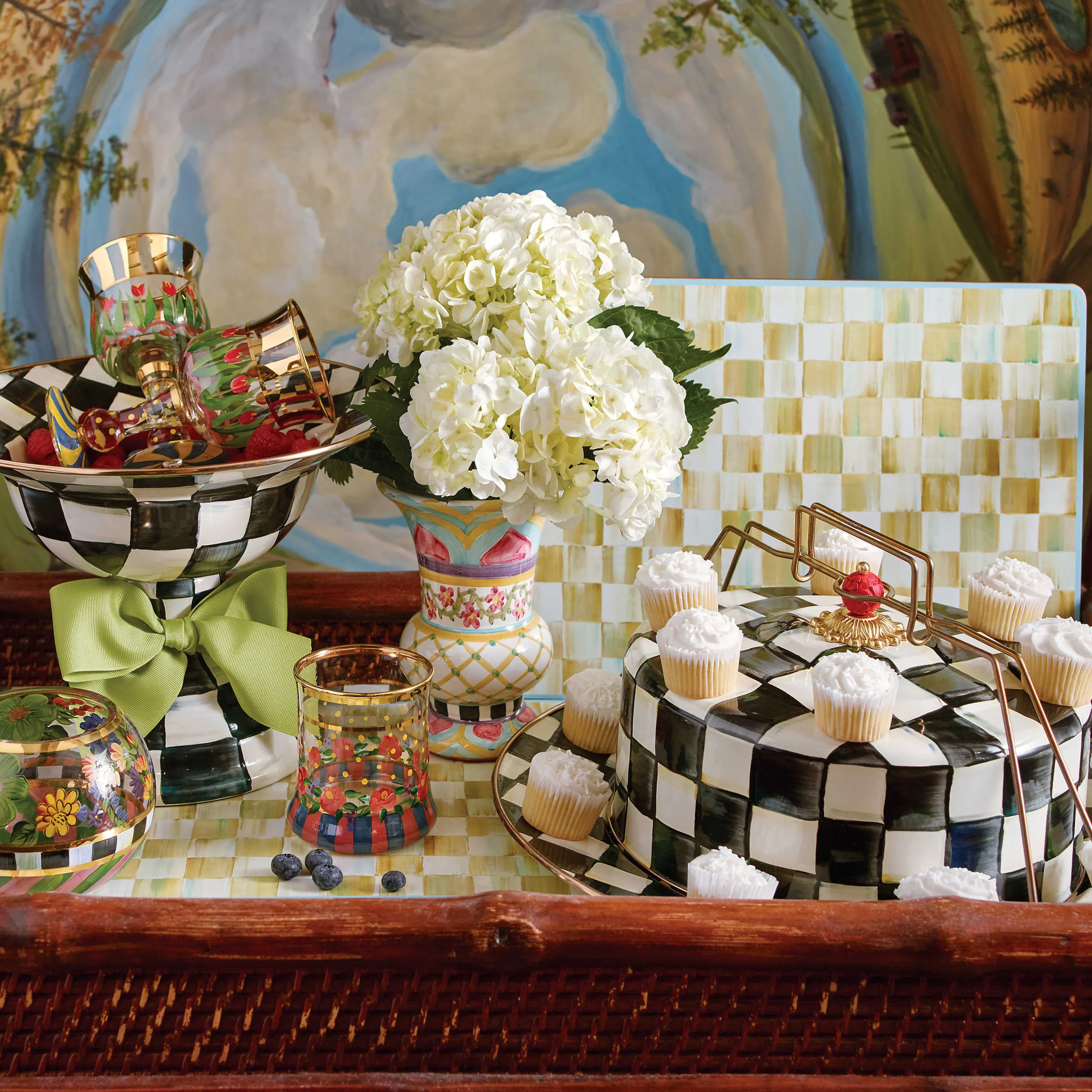 Parchment Check Cork Back Placemats - Set Of 4