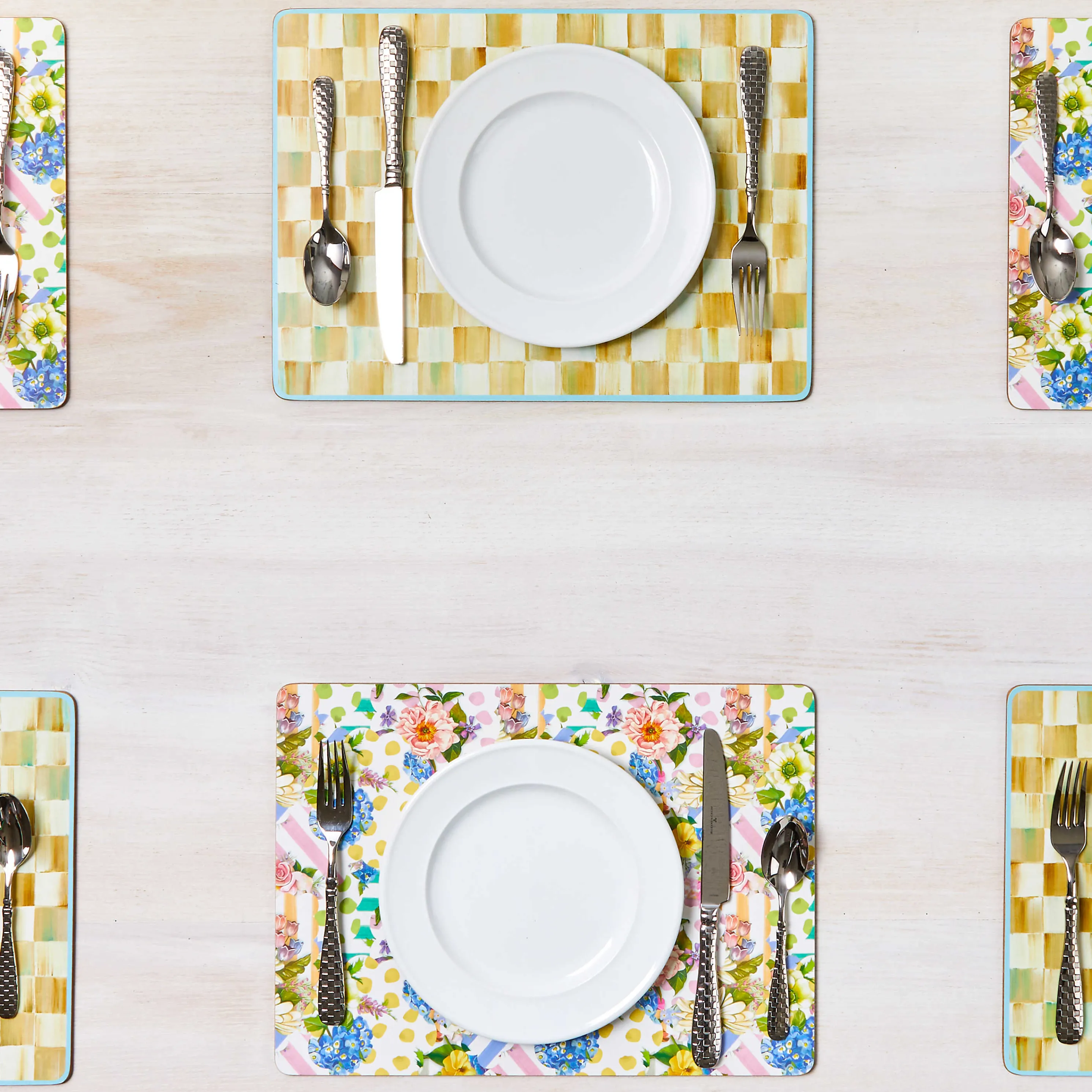 Parchment Check Cork Back Placemats - Set Of 4