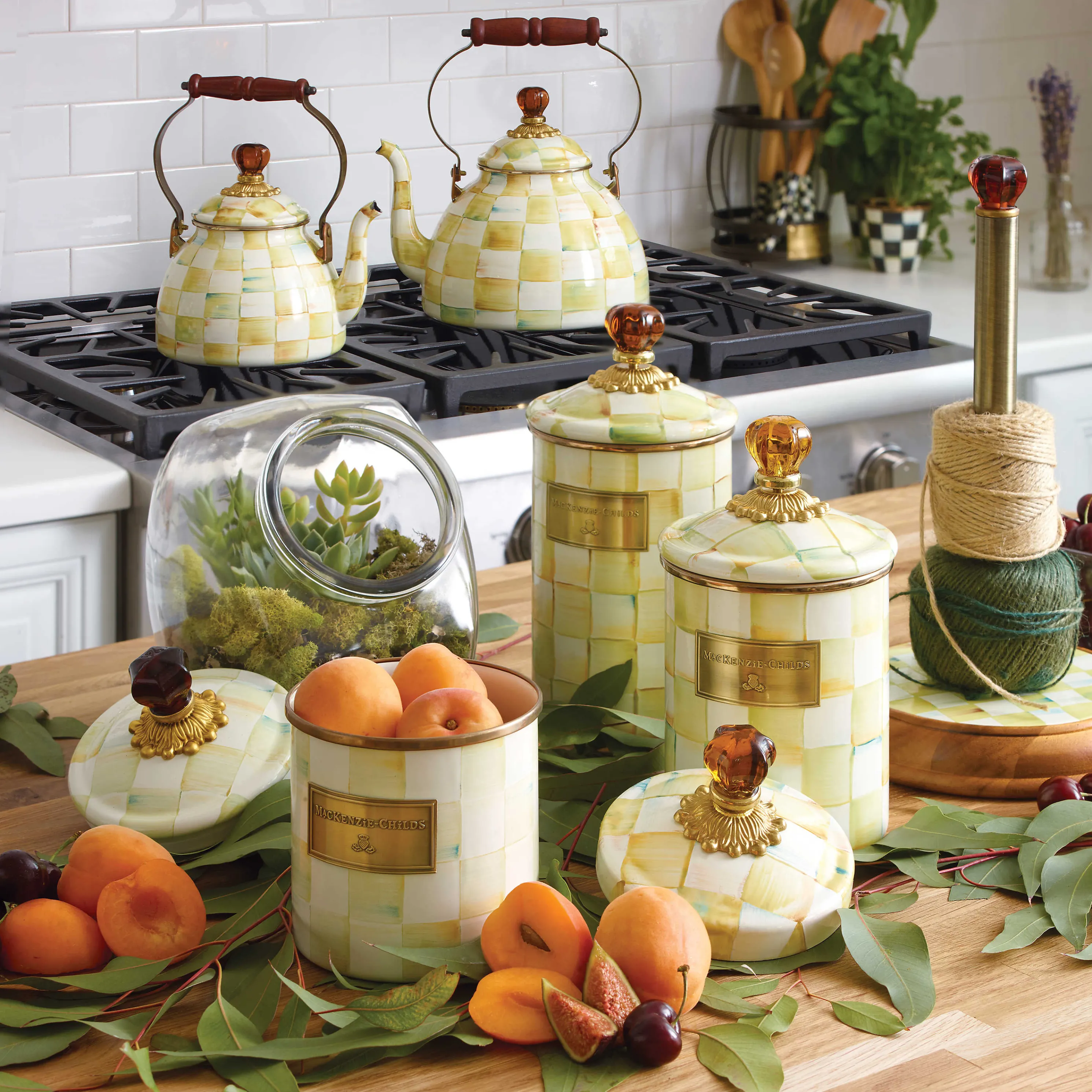 Parchment Check Enamel Canister - Medium