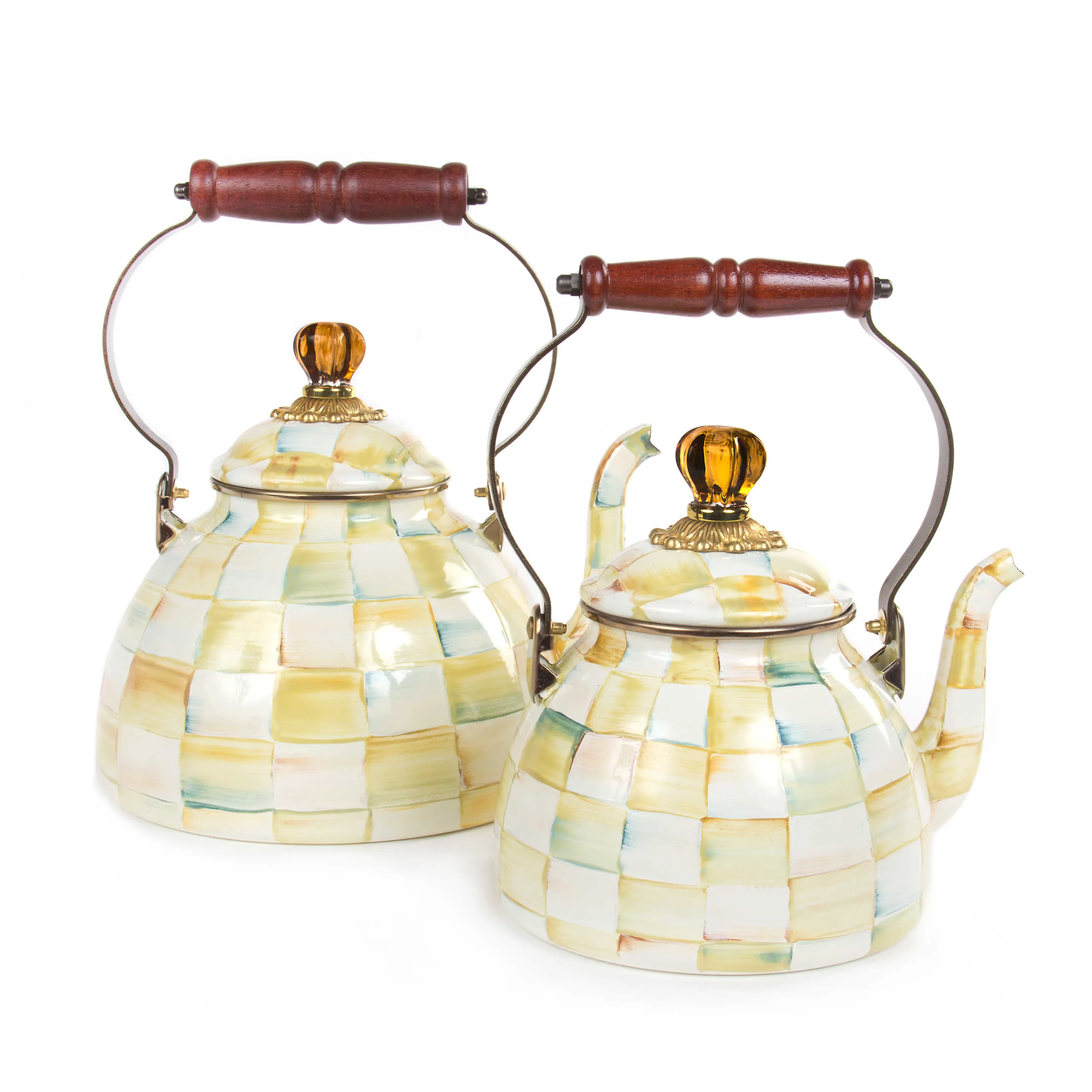 Parchment Check Enamel Tea Kettle - 2 Quart