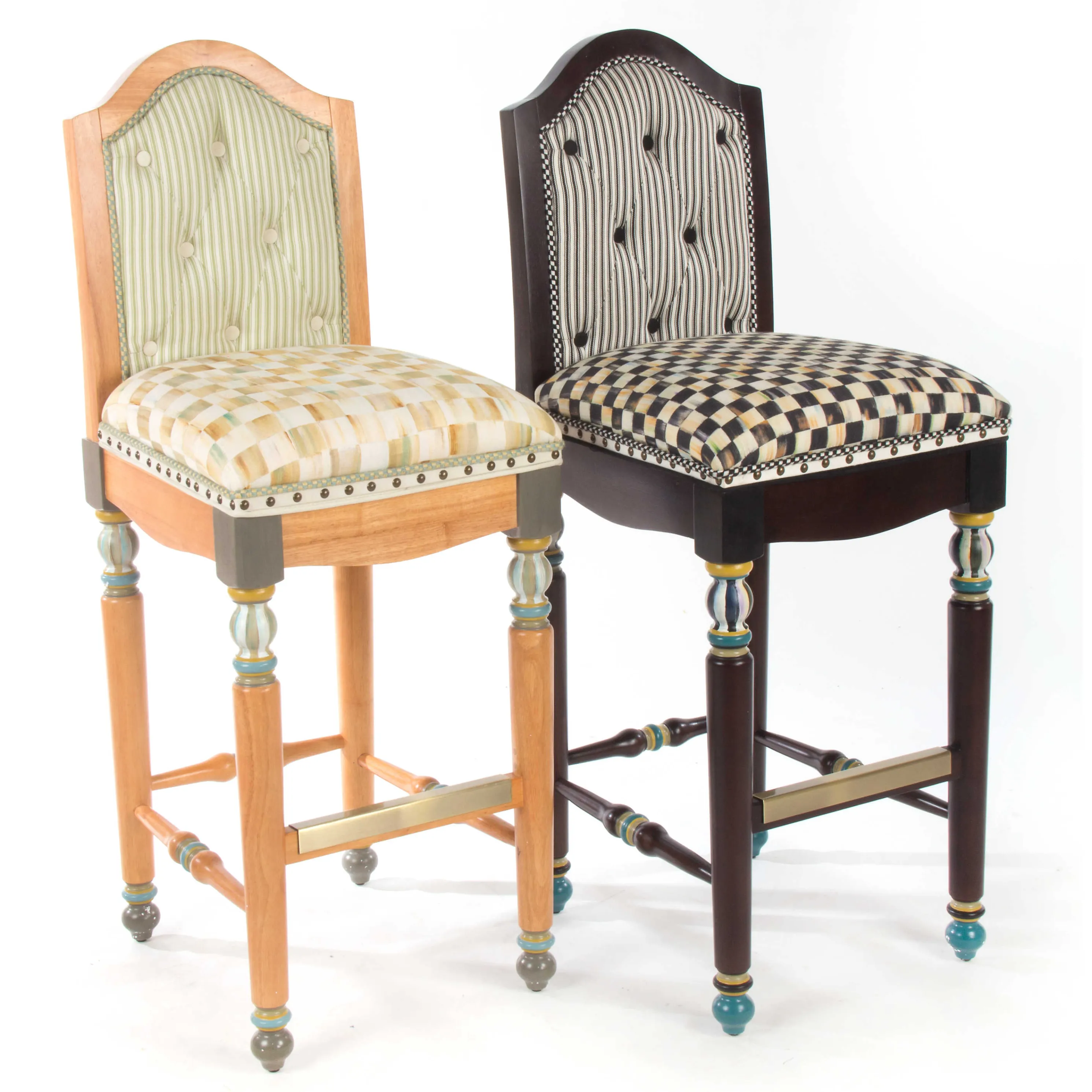 Parchment Check Underpinnings Bar Stool With Back