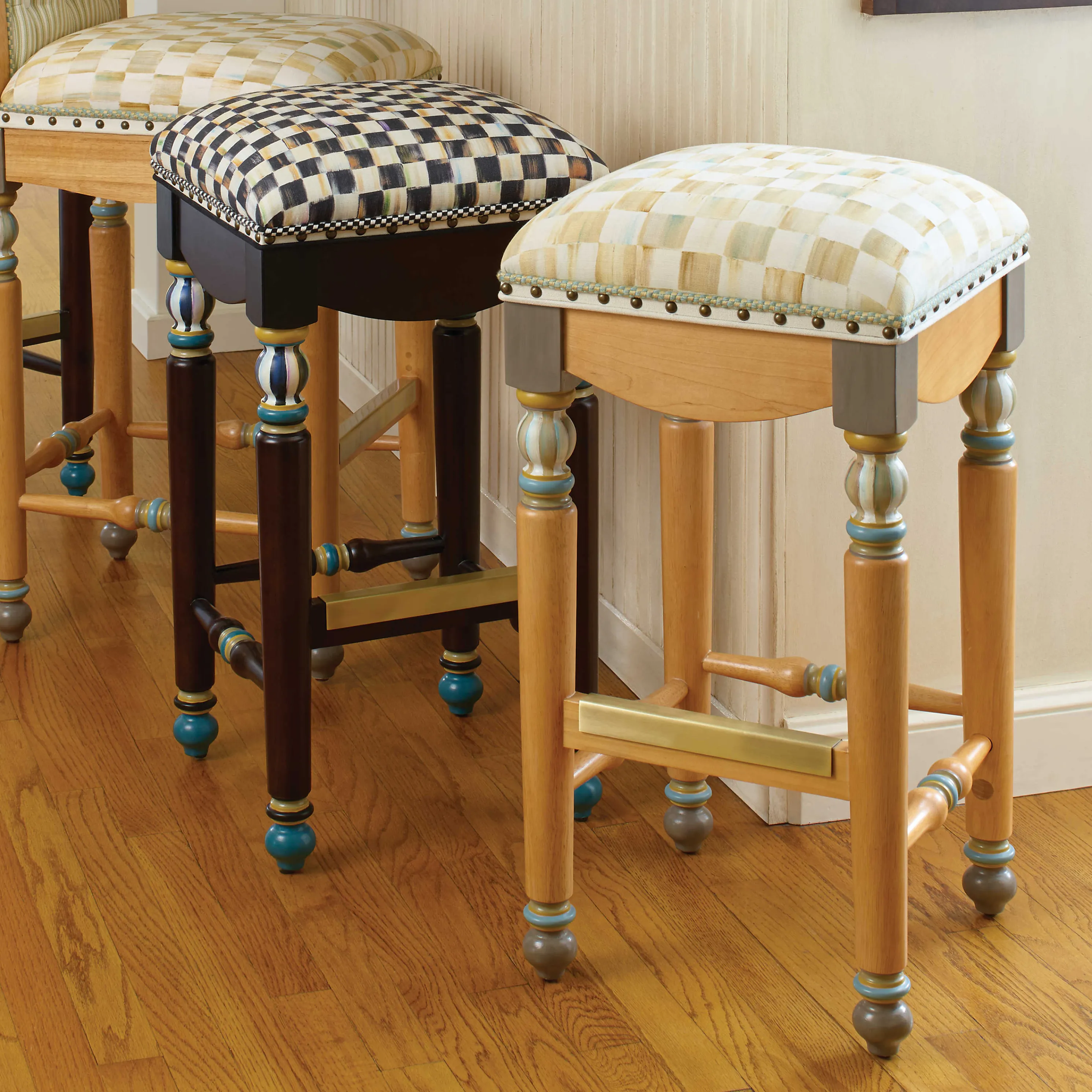 Parchment Check Underpinnings Bar Stool