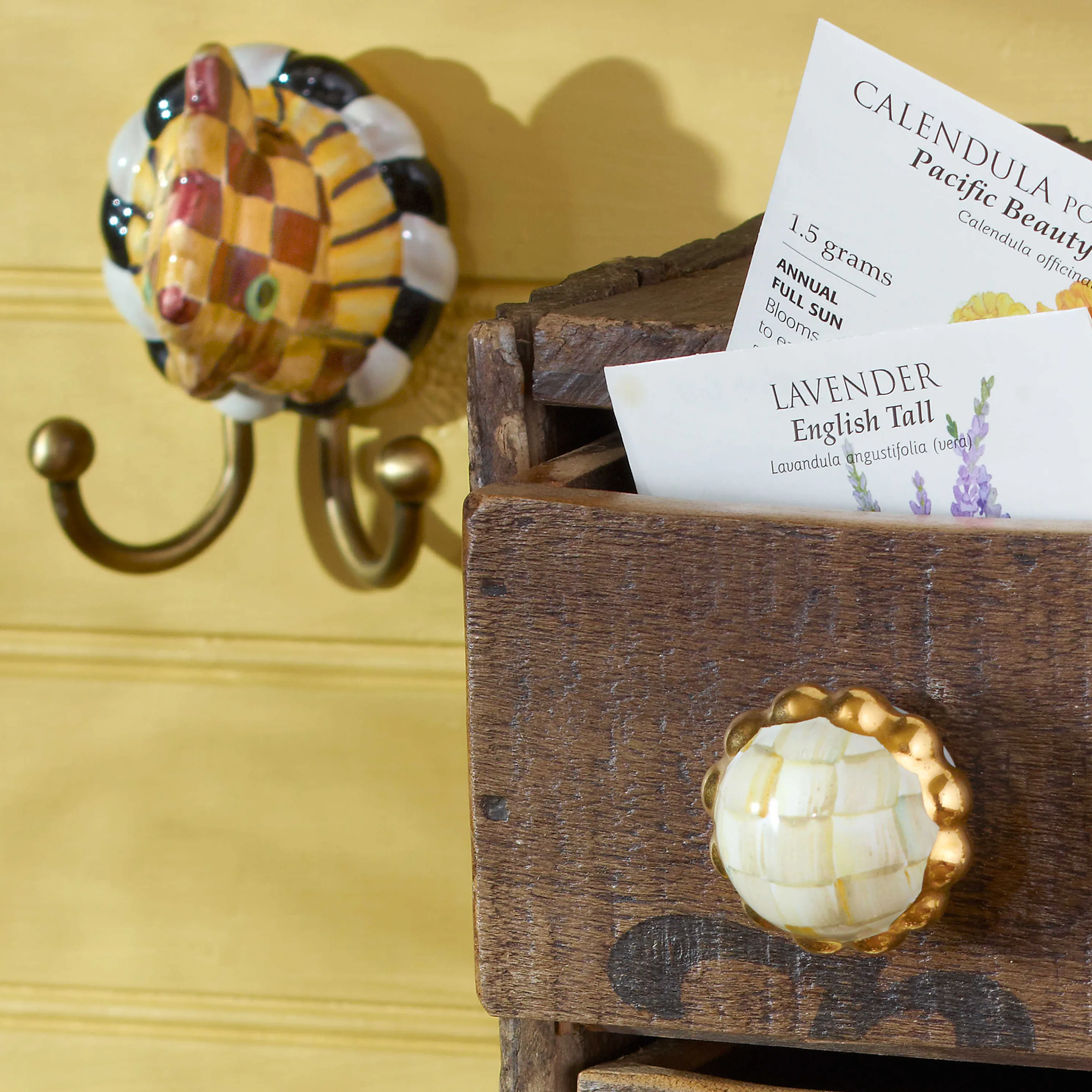 Petit Four Round Knob - Parchment Check