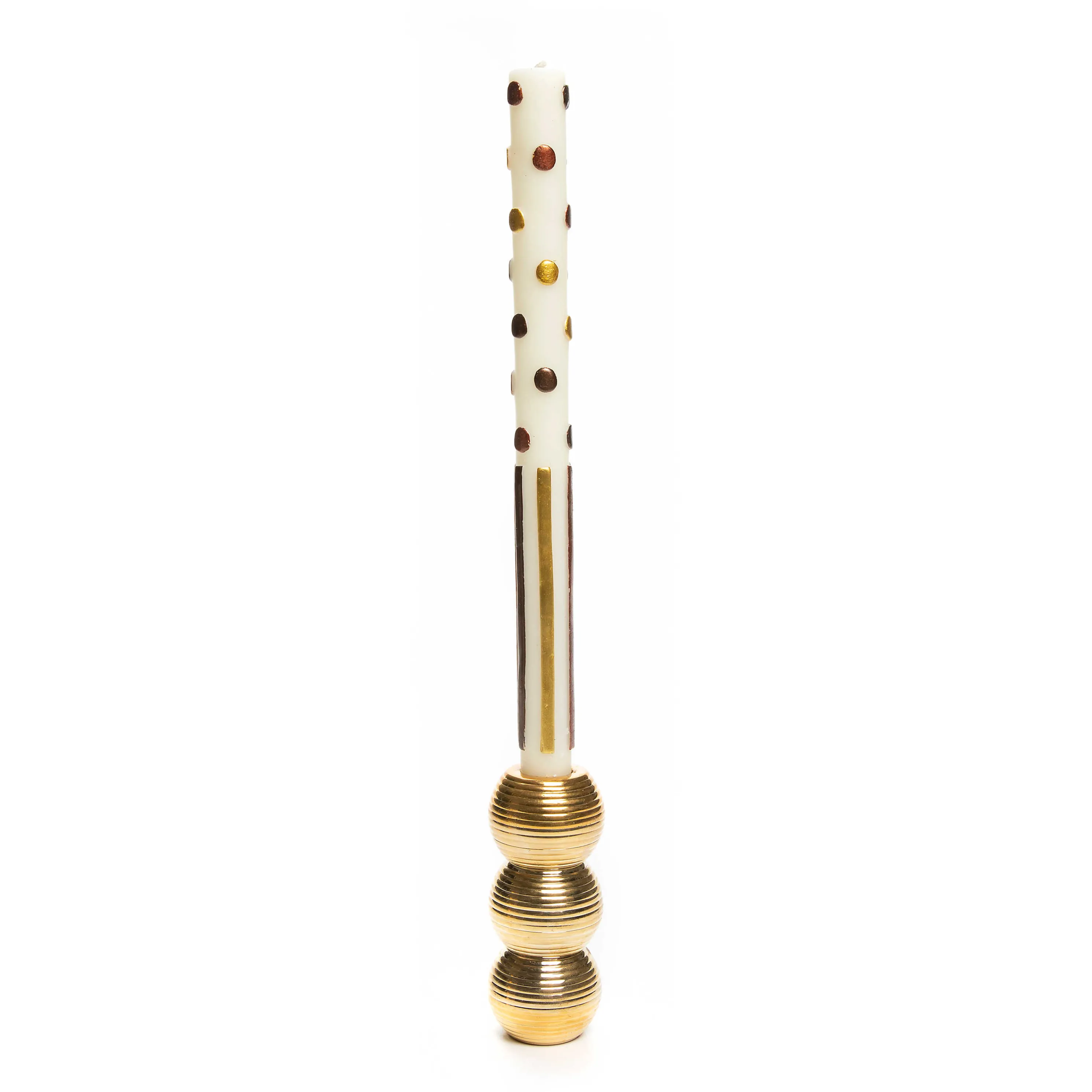 Ribbed Triple Sphere Candle Holder - Gold
