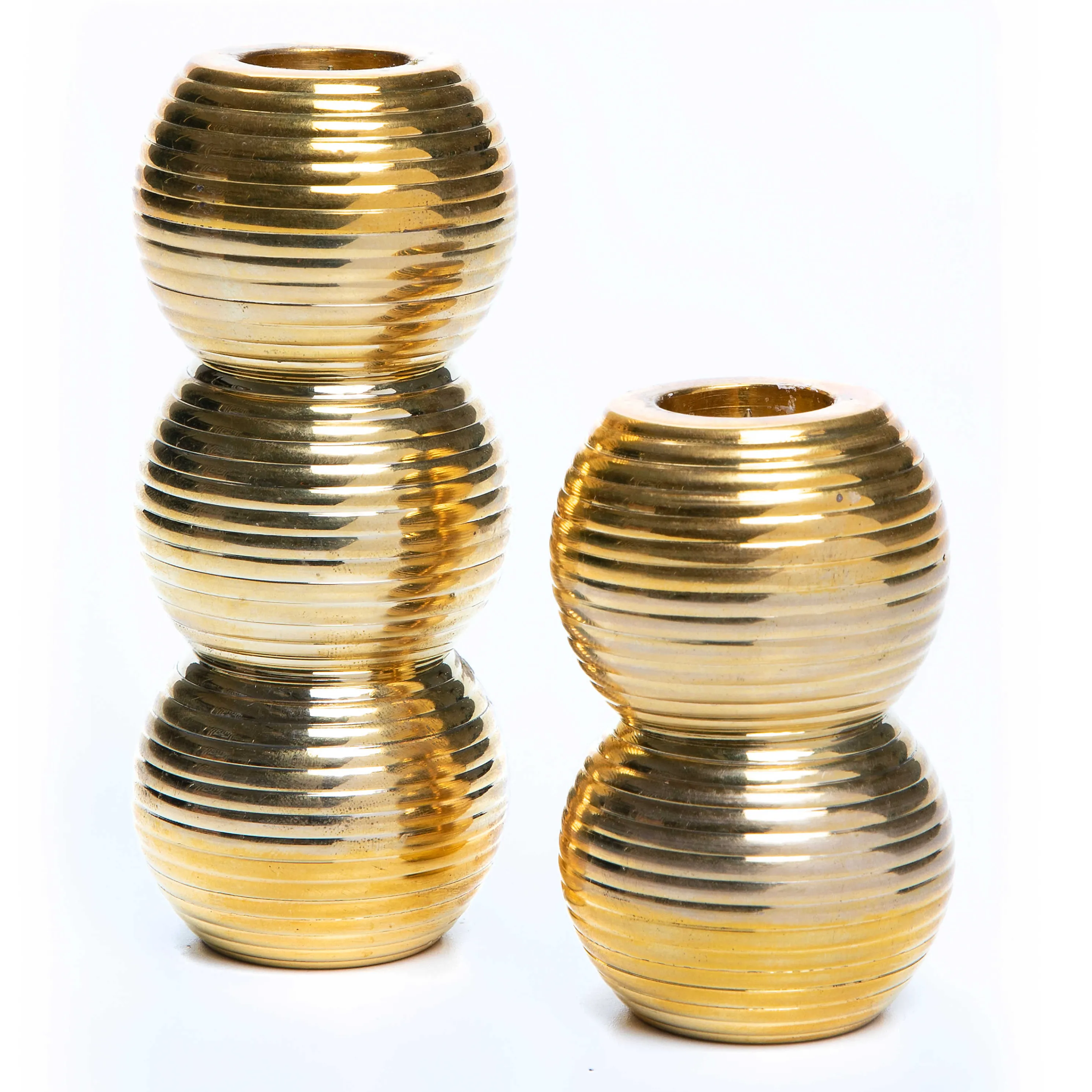 Ribbed Triple Sphere Candle Holder - Gold