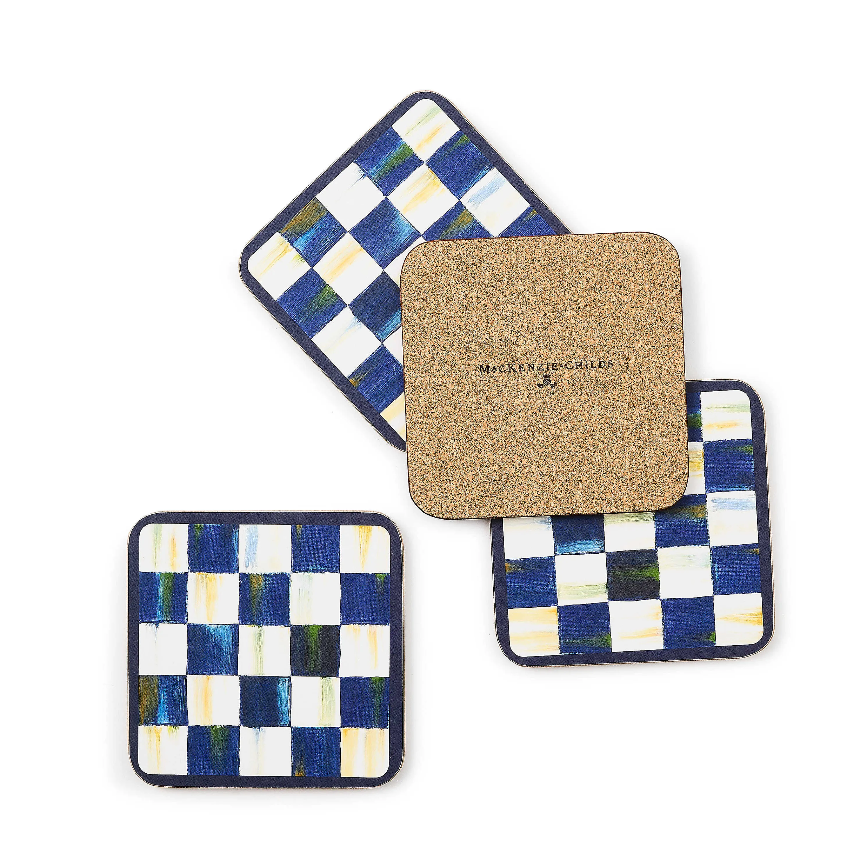 Royal Check Cork Back Coasters - Set Of 4