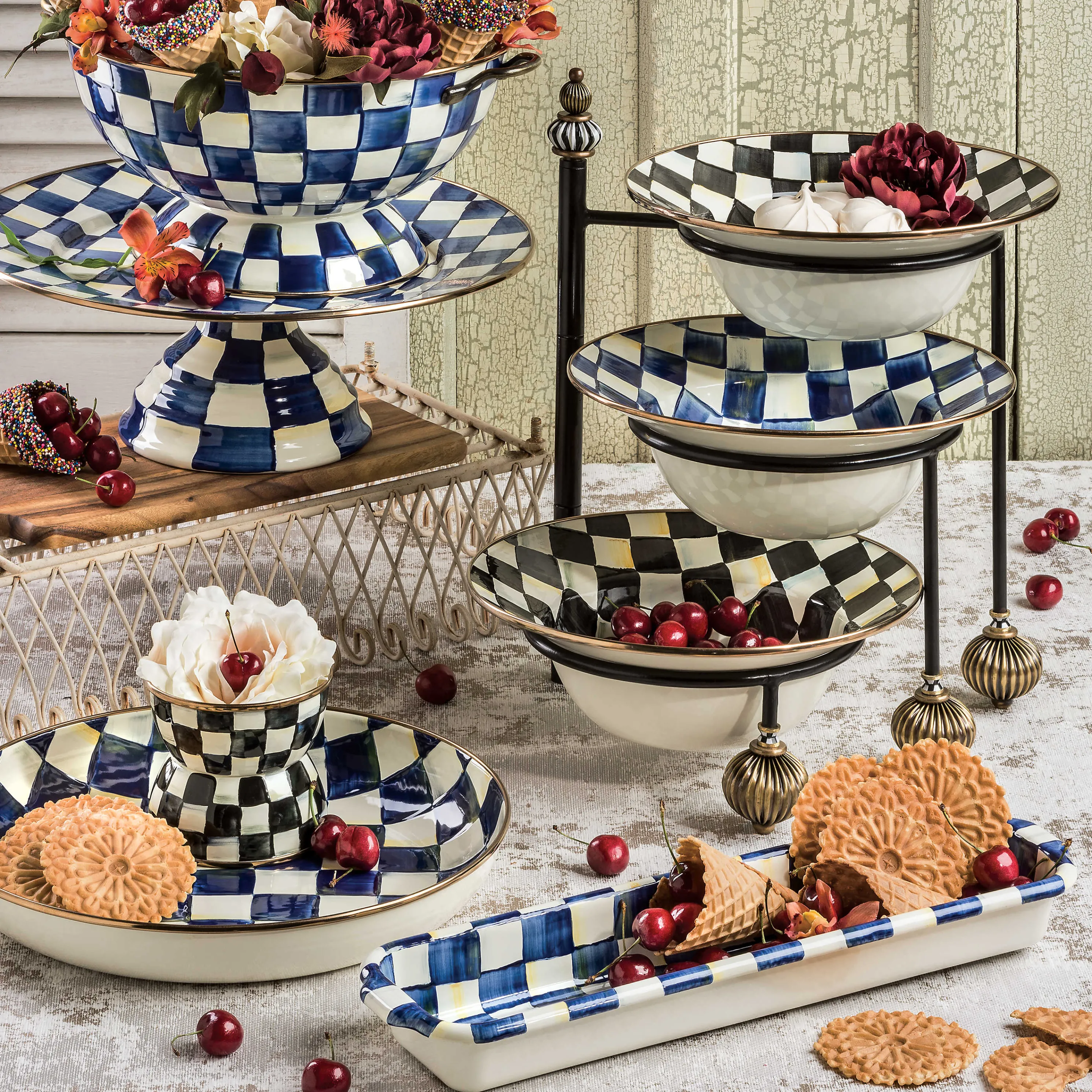 Royal Check Enamel Serving Bowl