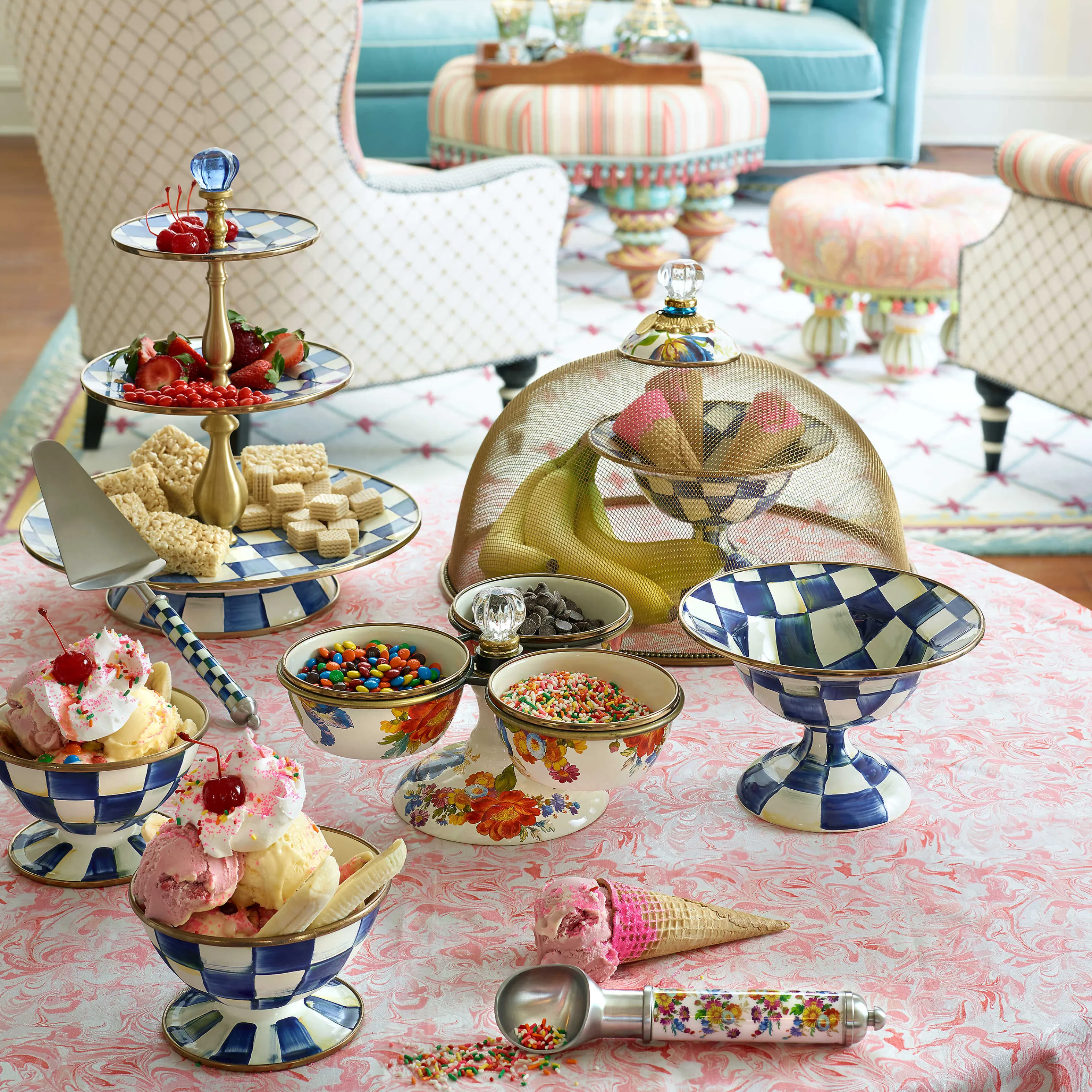 Royal Check Enamel Three Tier Sweet Stand