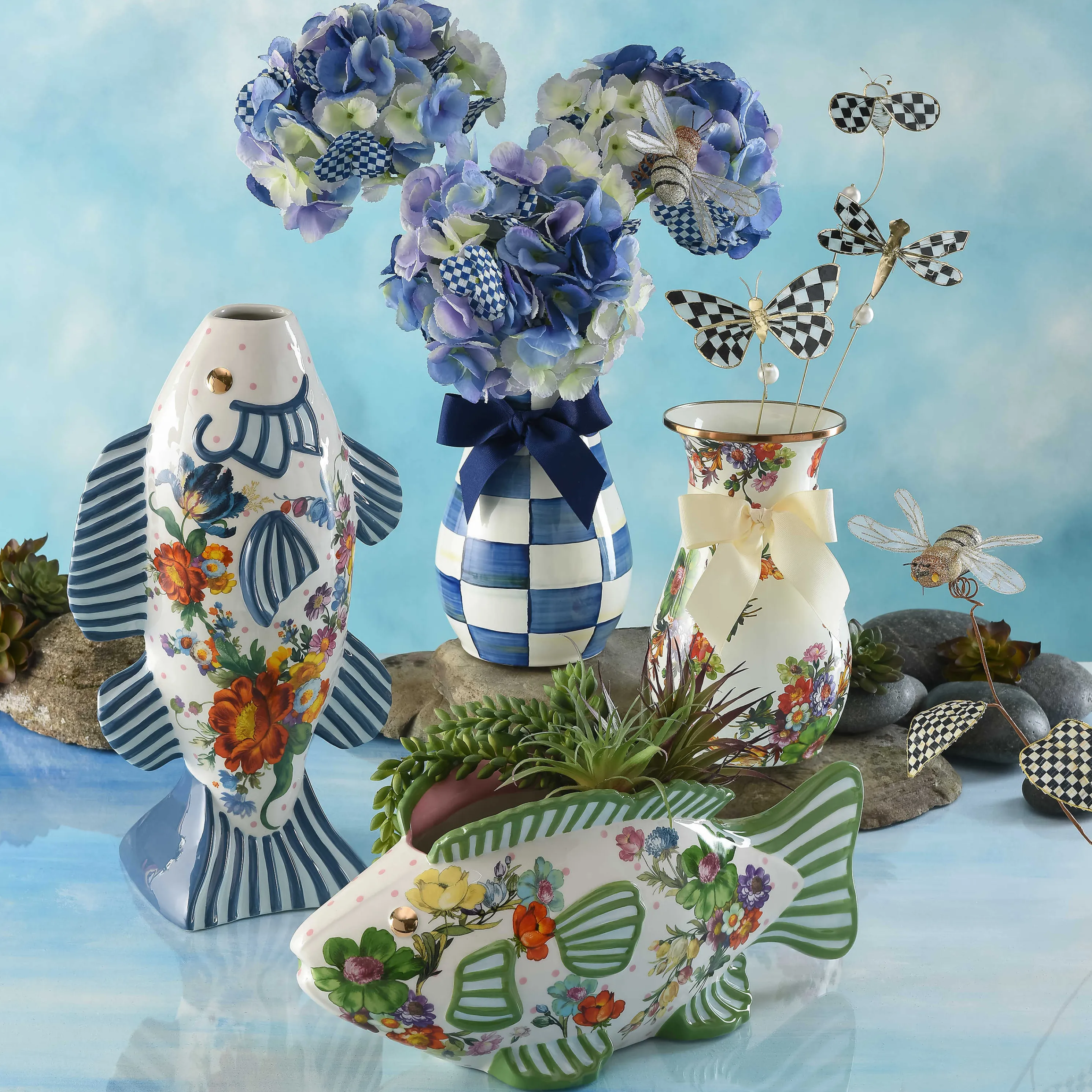 Royal Check Enamel Vase - Tall