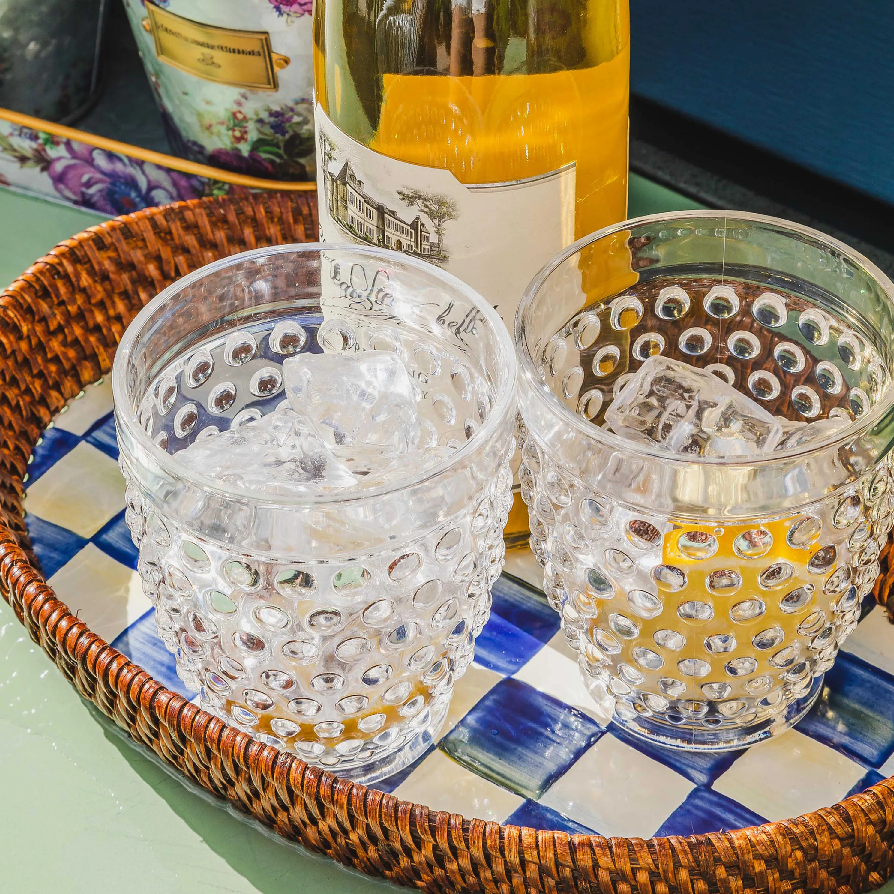 Royal Check Rattan & Enamel Tray - Small