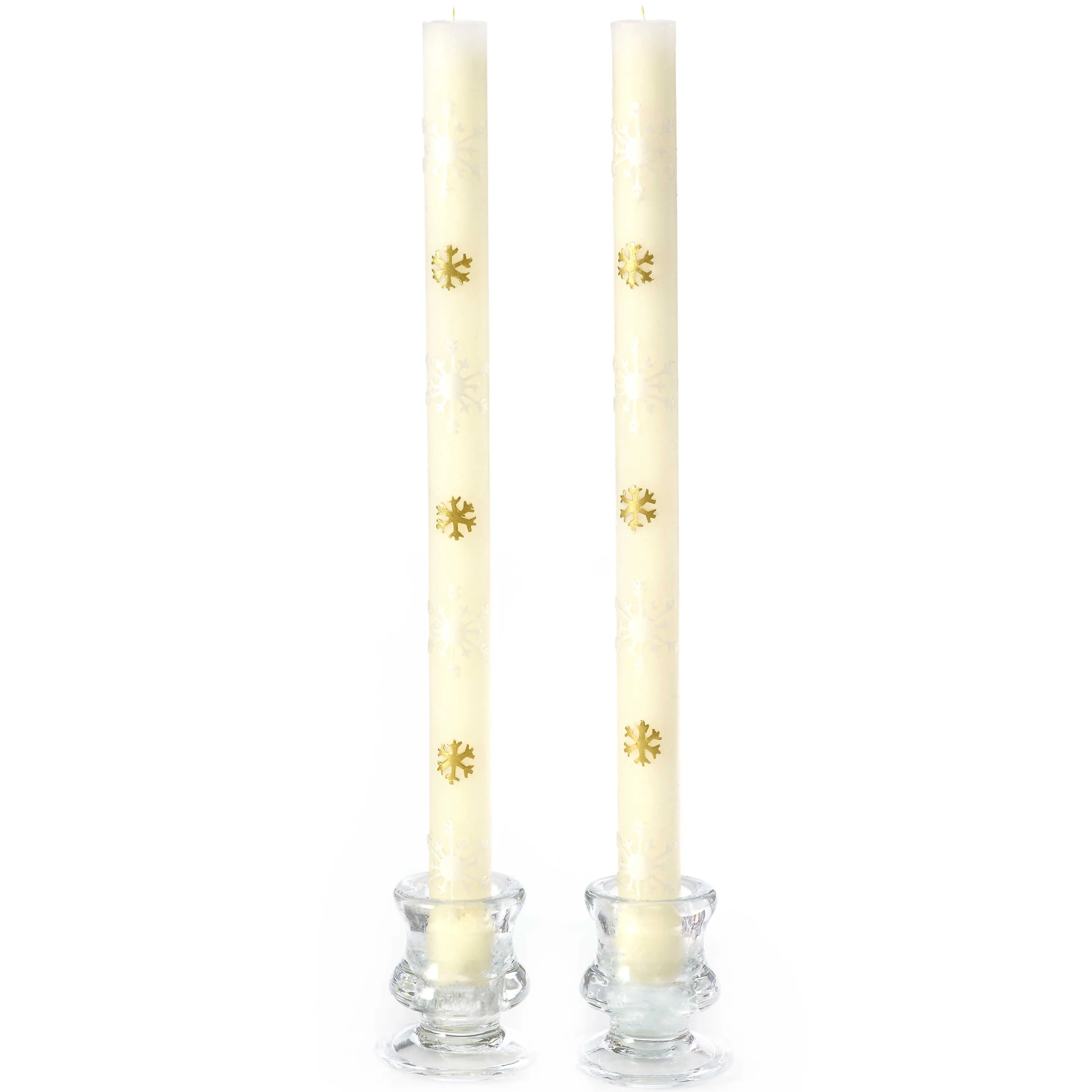 Snowflake Dinner Candles - Gold & Pearl - Set Of 2