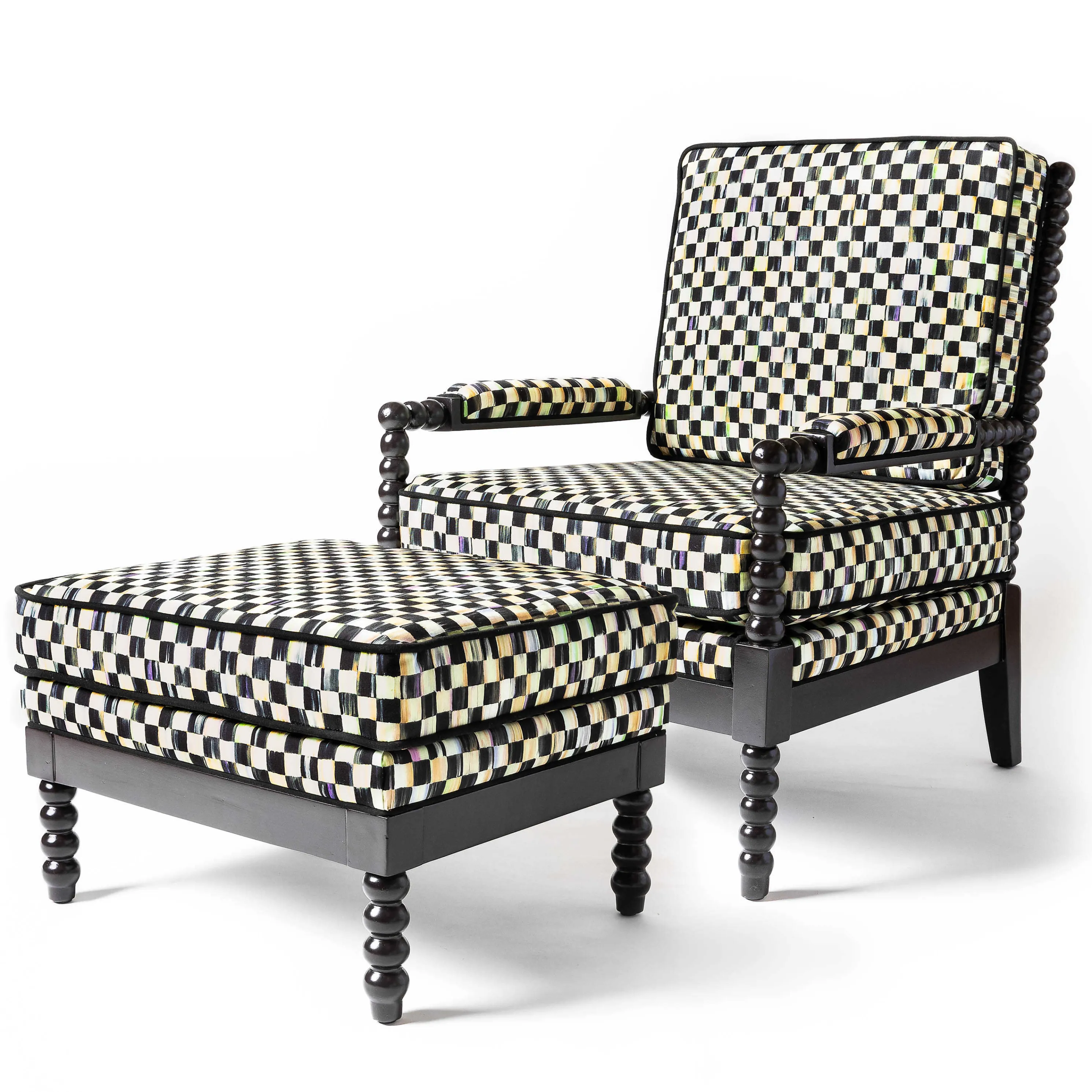 Spindle Check Outdoor Ottoman