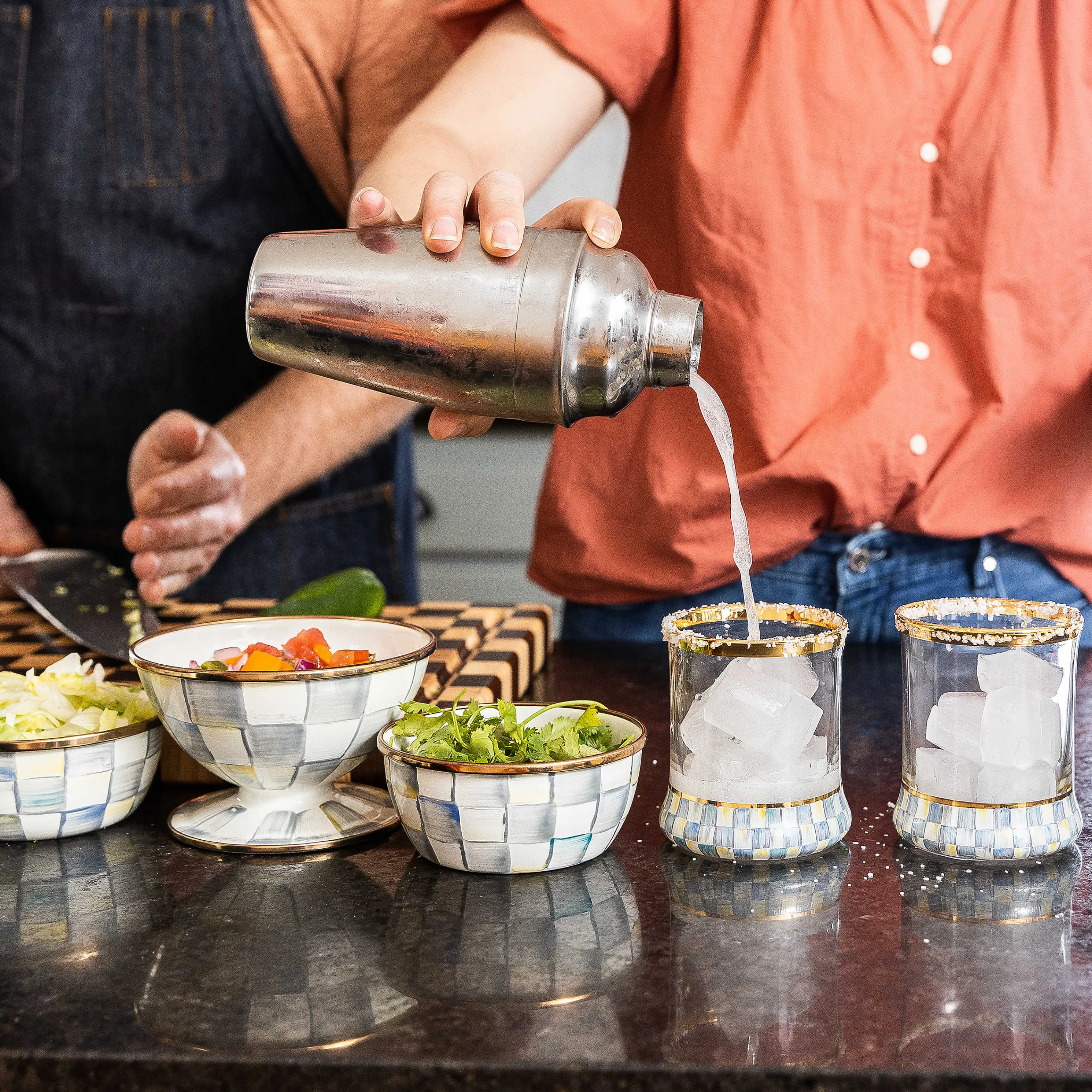 Sterling Check Enamel Ice Cream Dish