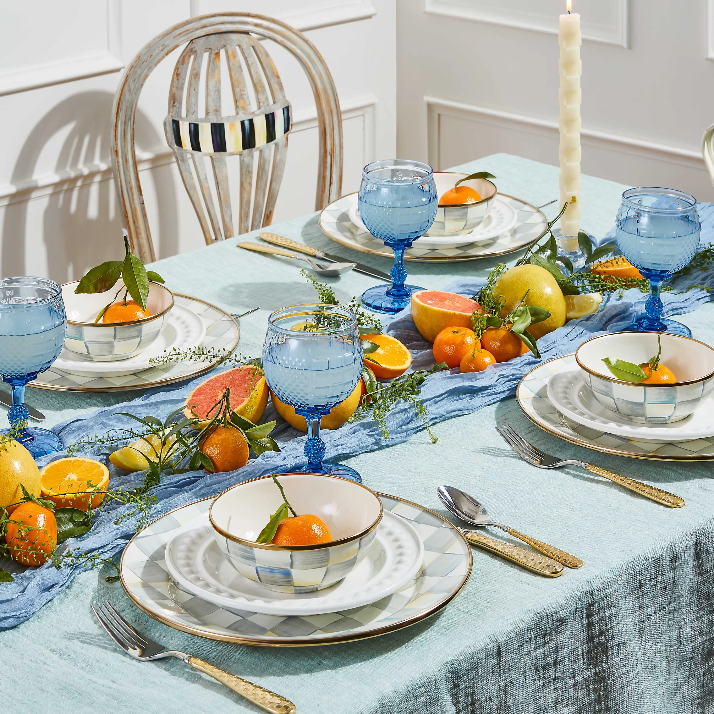 Sterling Check Enamel Dinner Plate