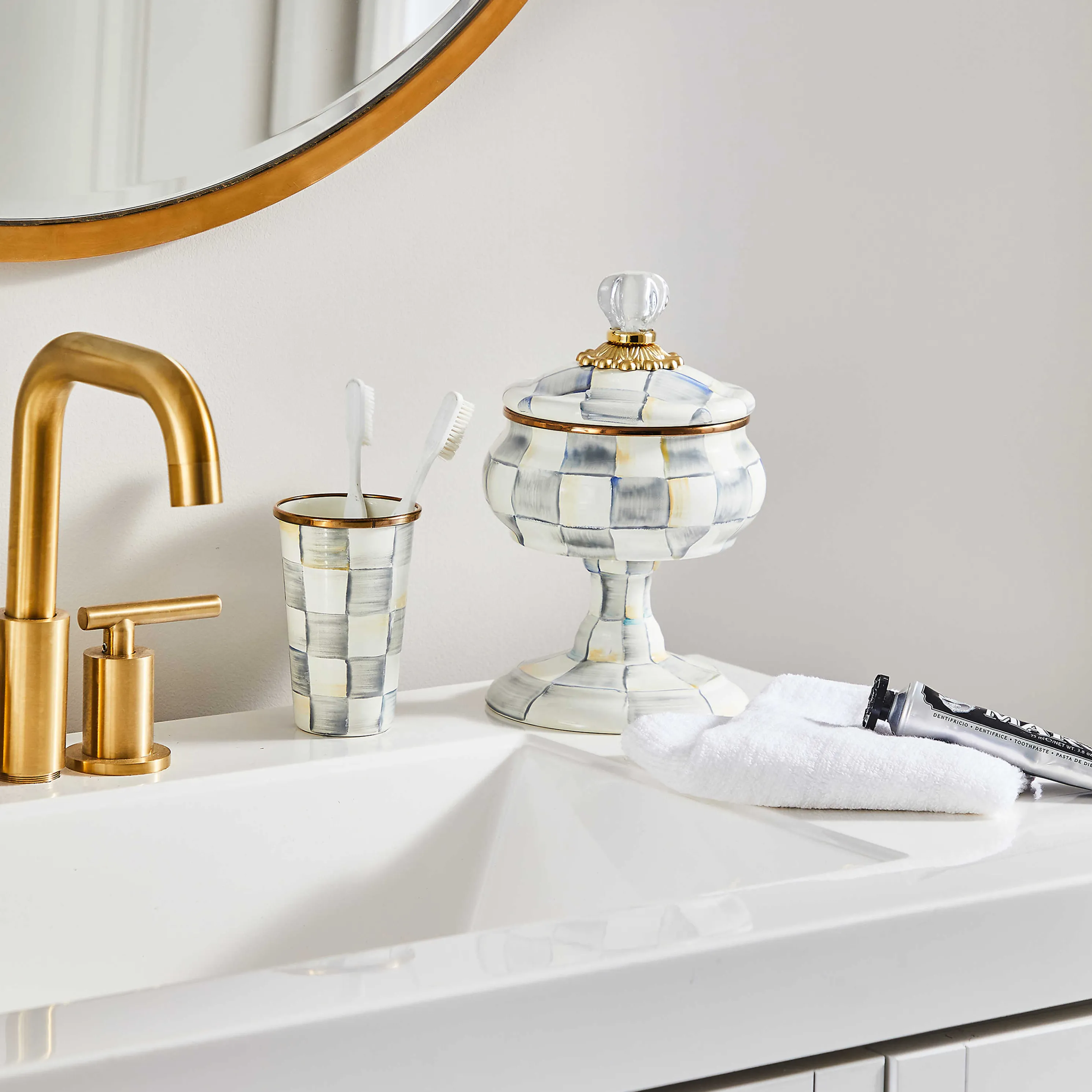 Sterling Check Enamel Curiosity Pot