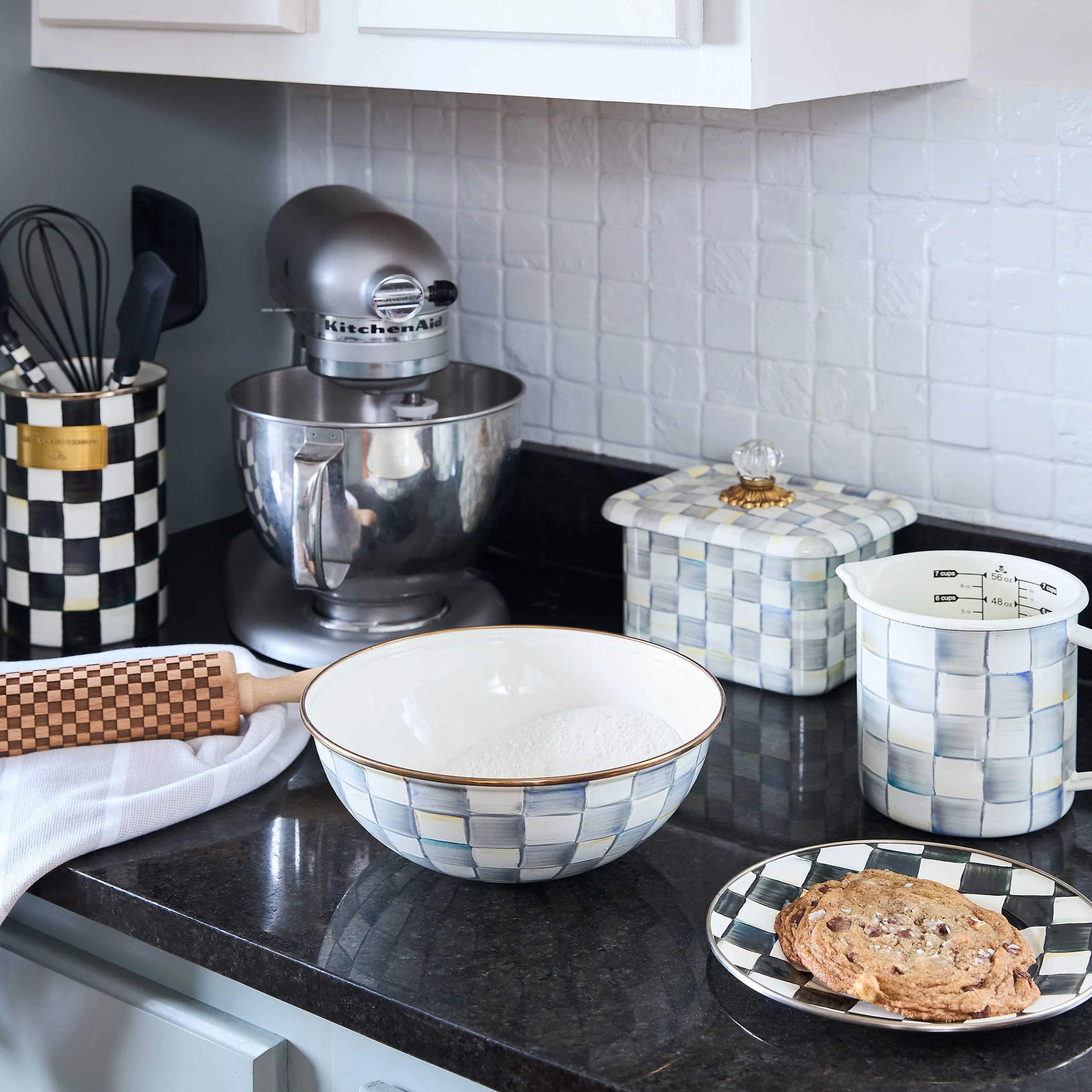 Sterling Check Enamel Recipe Box