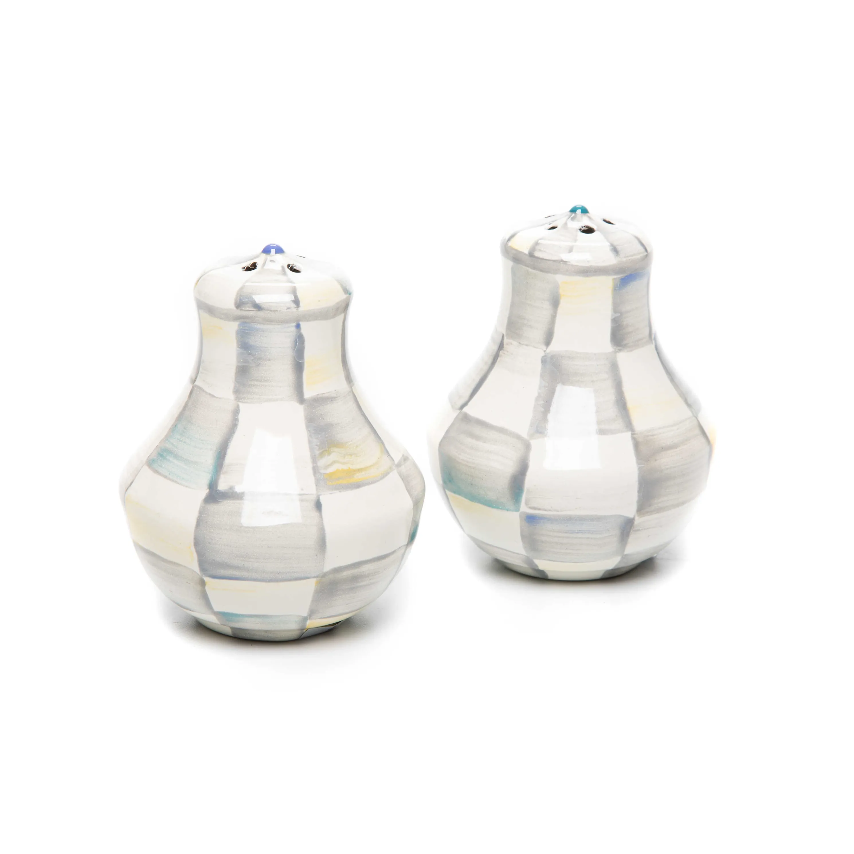 Sterling Check Enamel Salt & Pepper Shakers