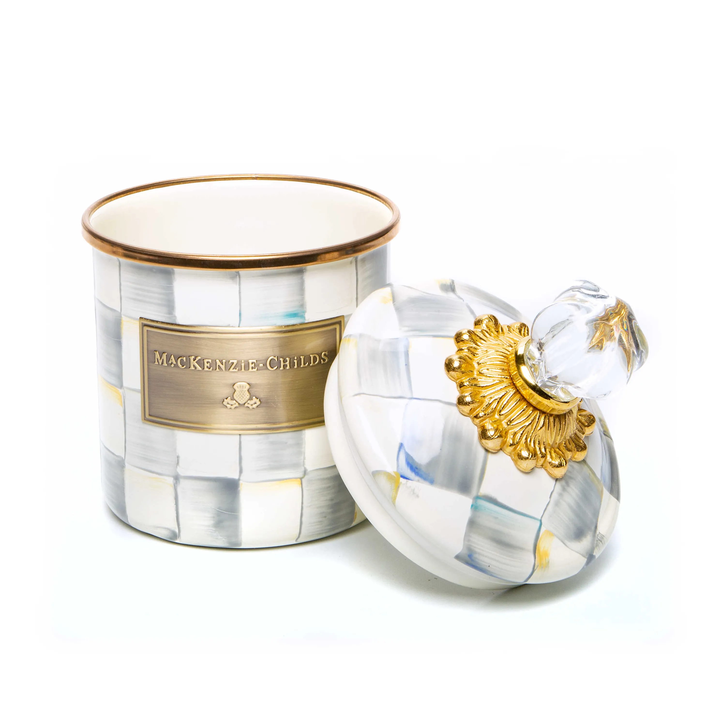 Sterling Check Enamel Canister - Demi