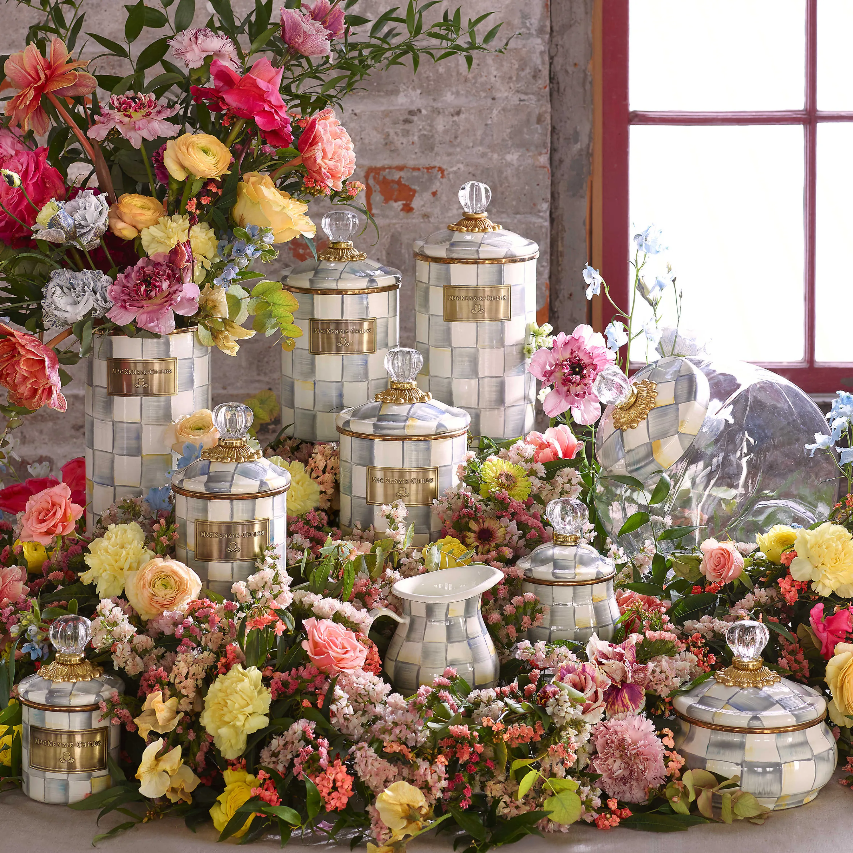 Sterling Check Enamel Canister - Medium