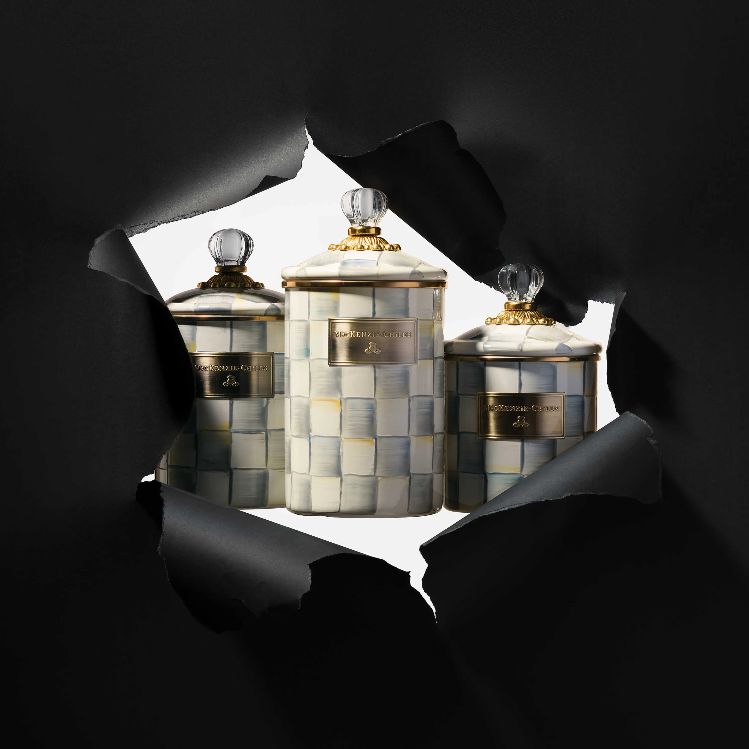 Sterling Check Enamel Canister - Medium