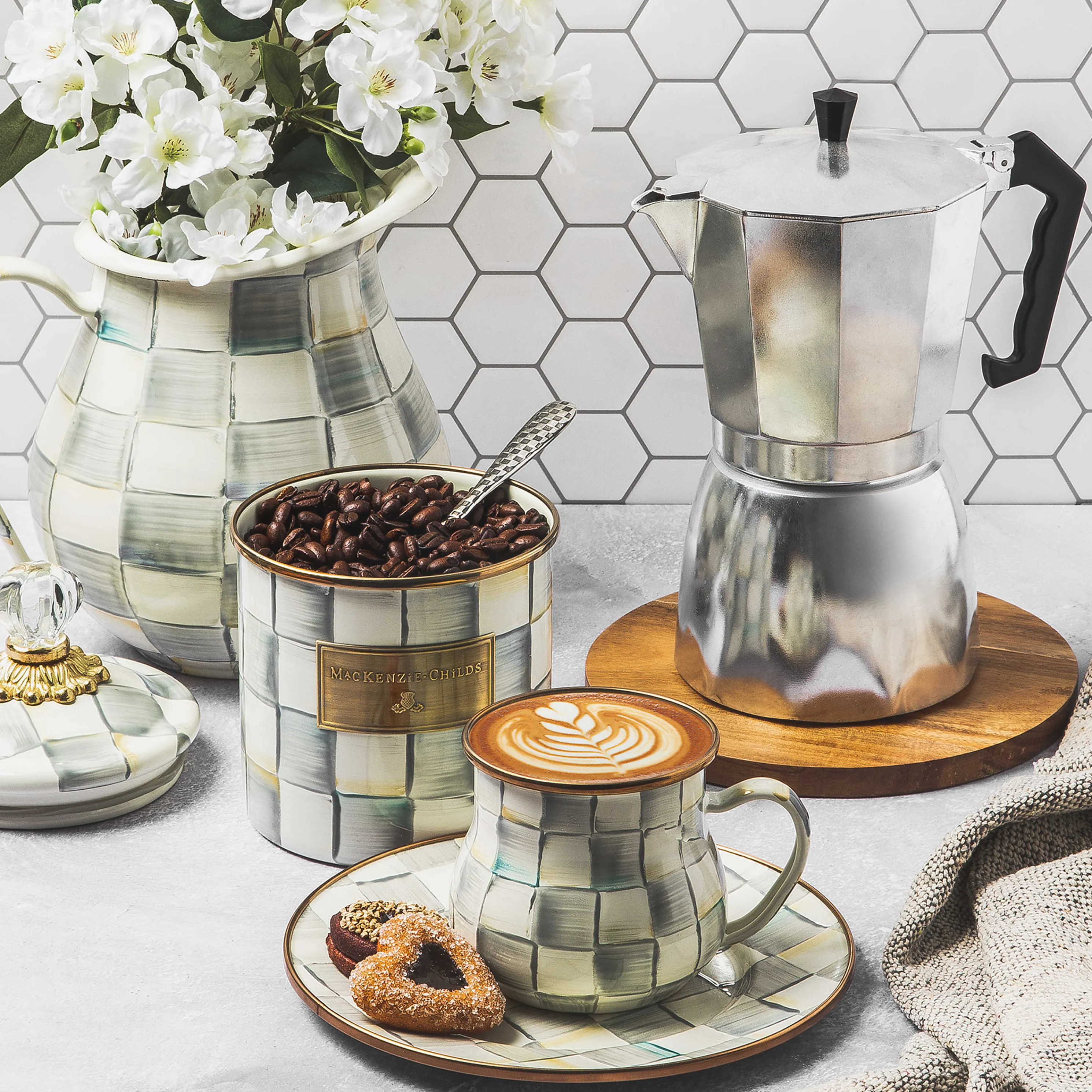 Sterling Check Enamel Pitcher