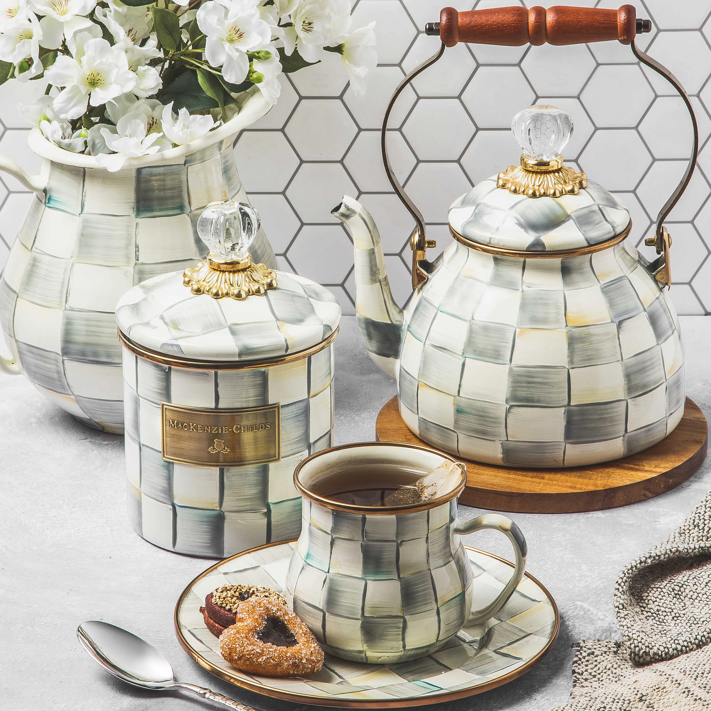 Sterling Check Enamel Pitcher