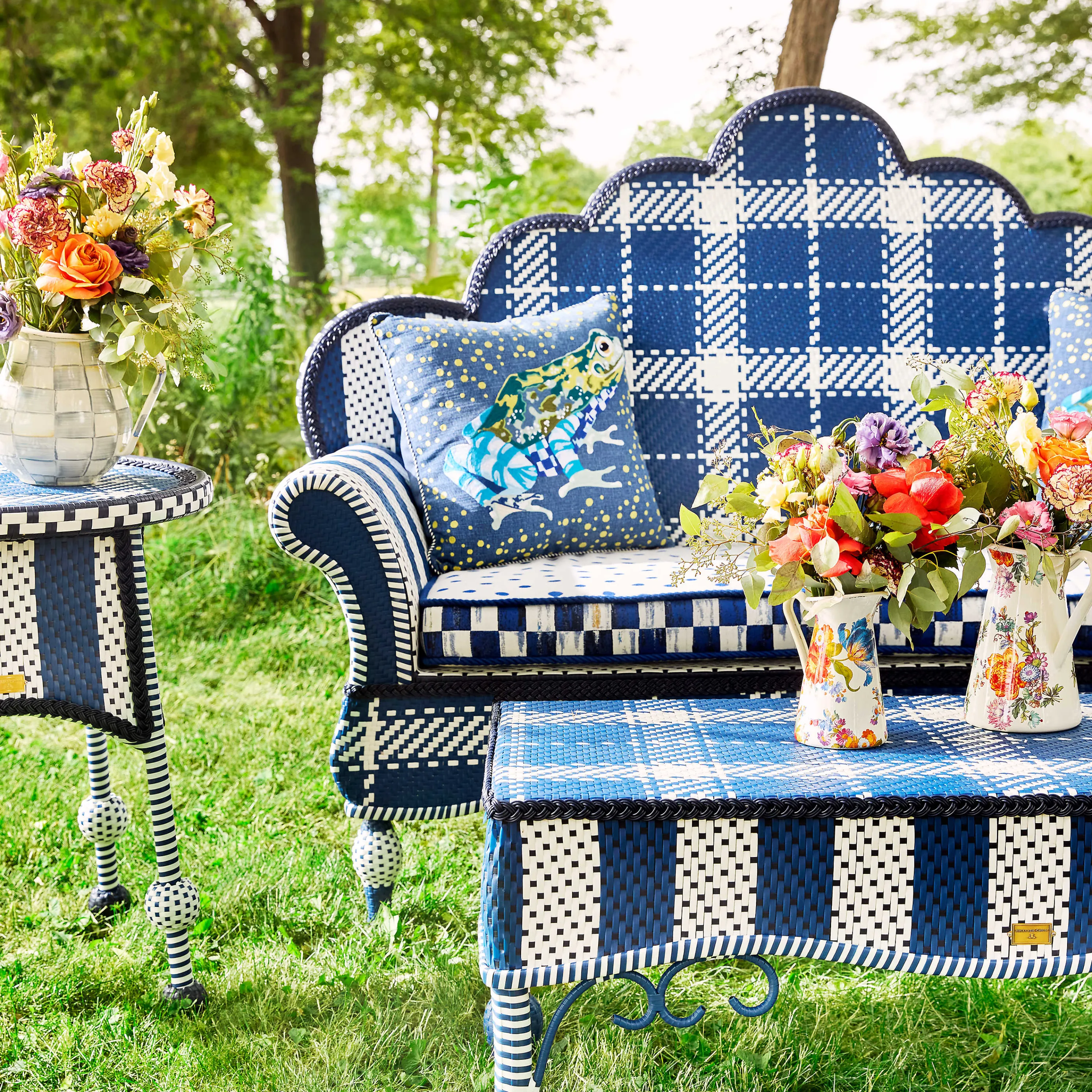 Sterling Check Enamel Pitcher