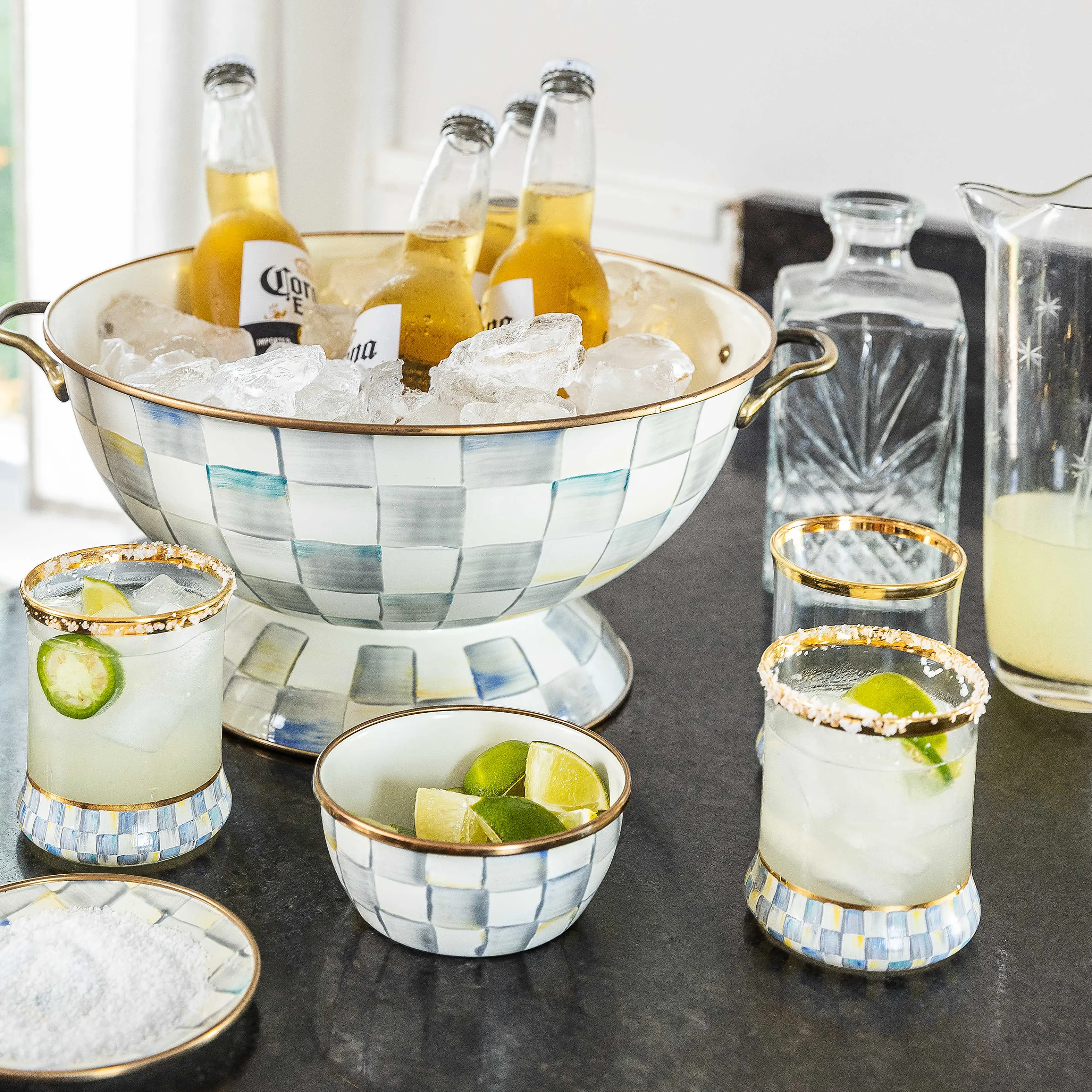 Sterling Check Enamel Pinch Bowl