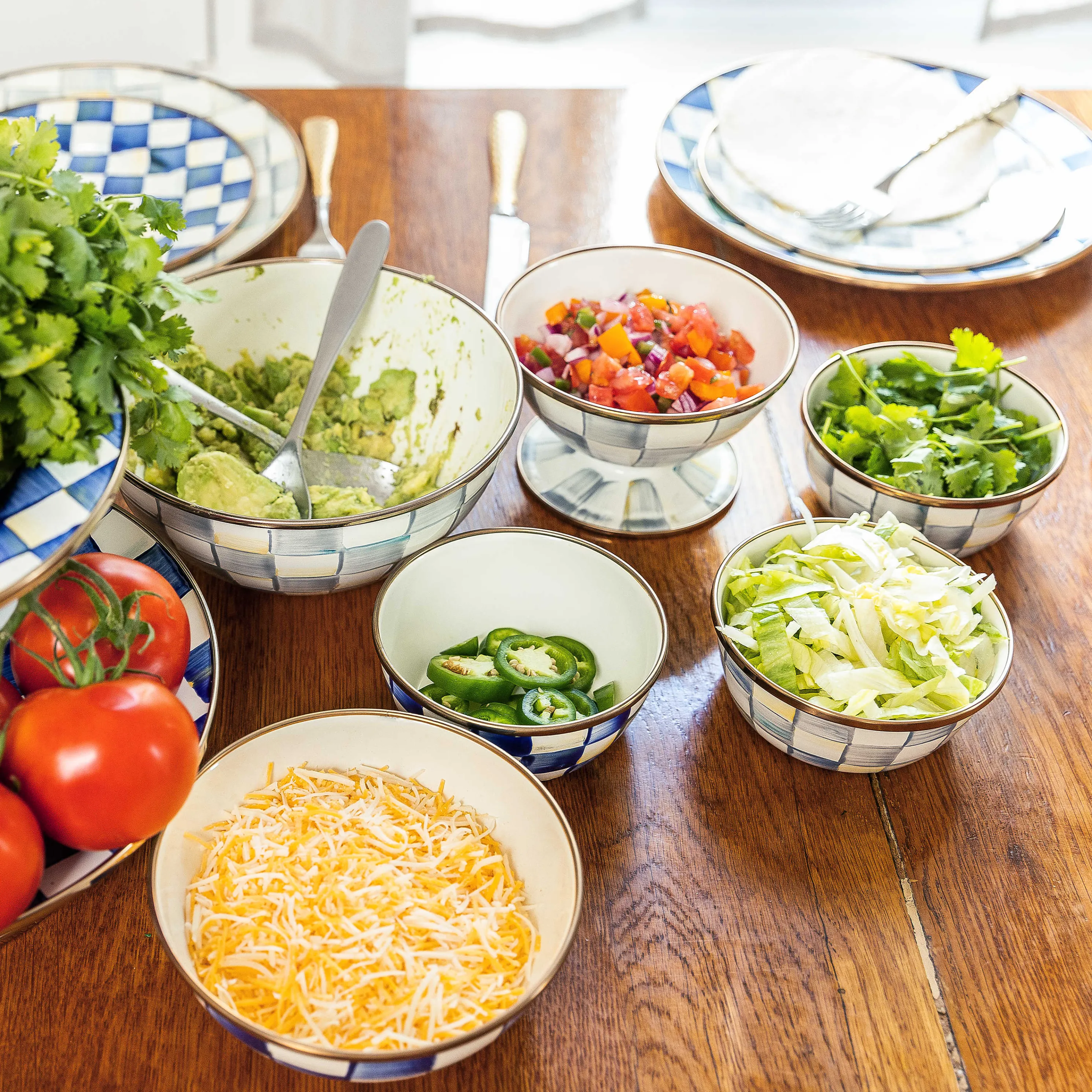 Sterling Check Enamel Pinch Bowl