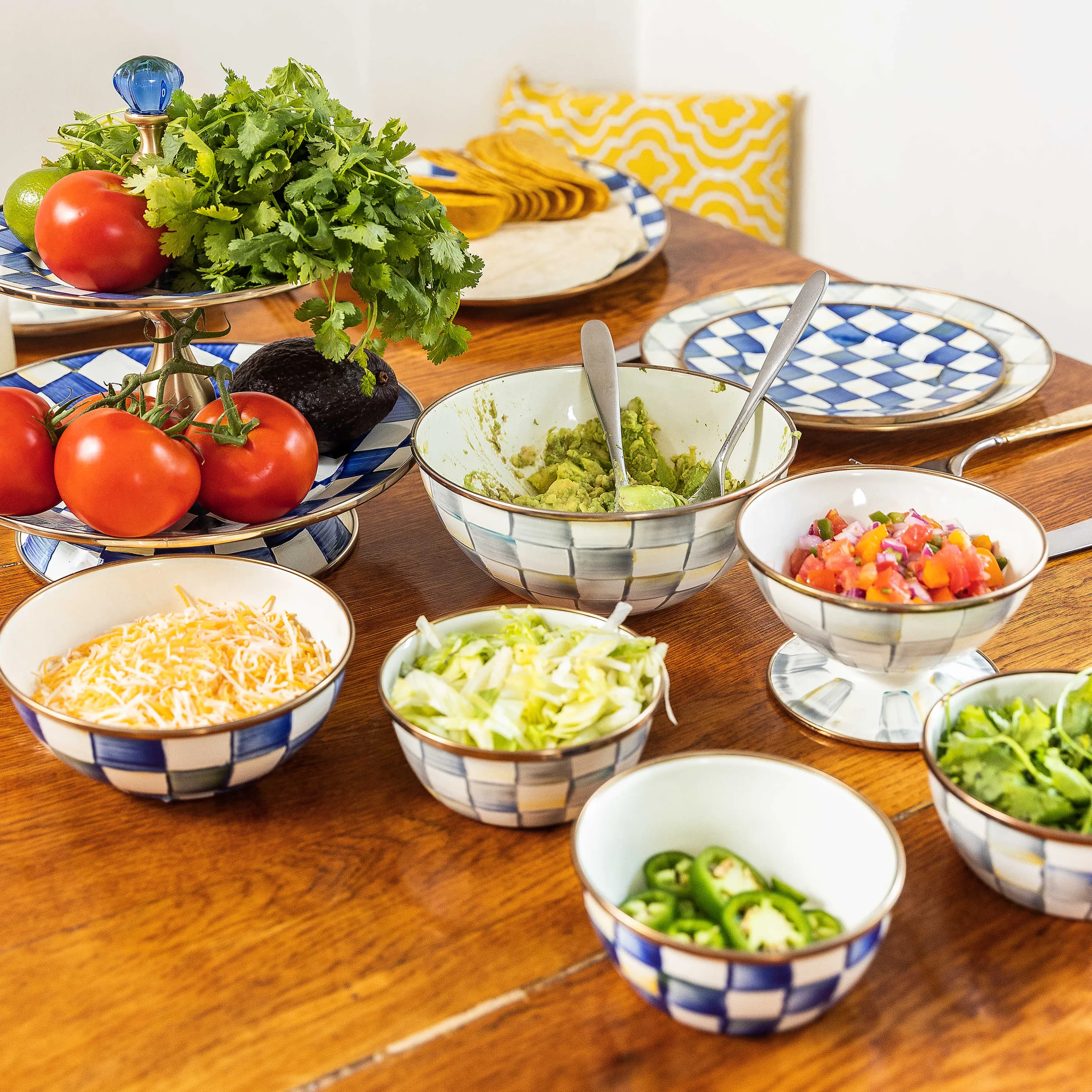 Sterling Check Enamel Pinch Bowl