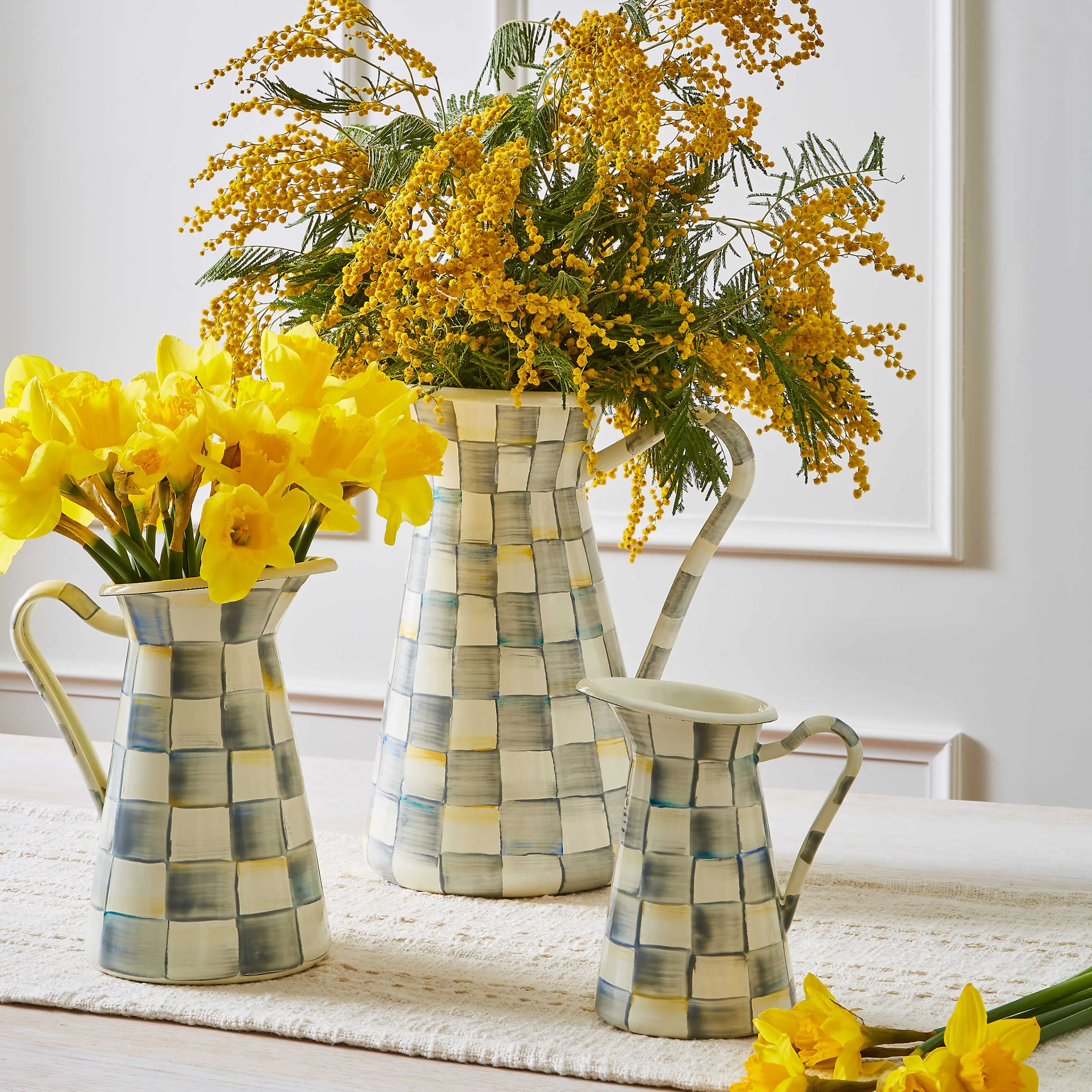 Sterling Check Enamel Practical Pitcher - Small