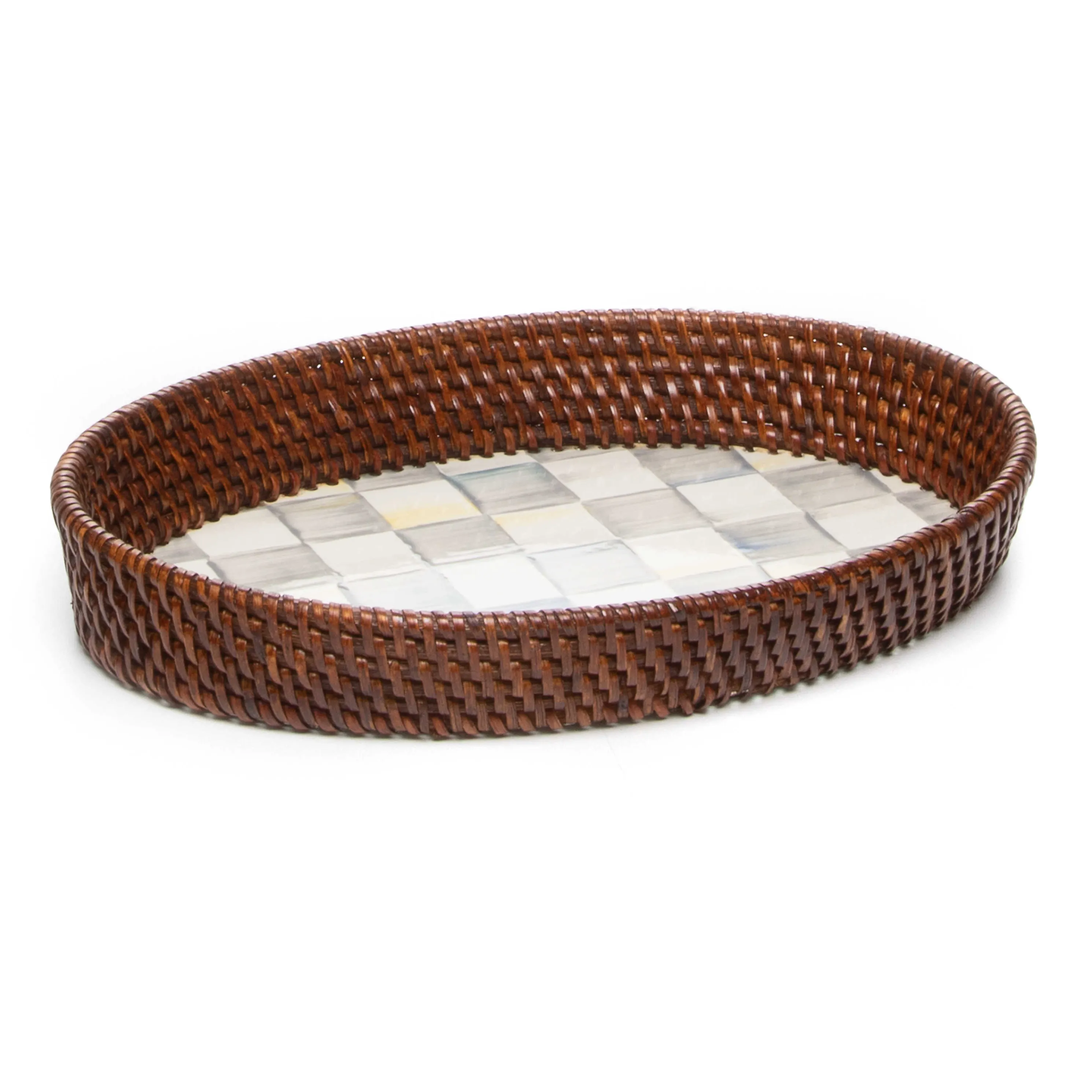 Sterling Check Rattan & Enamel Tray - Small