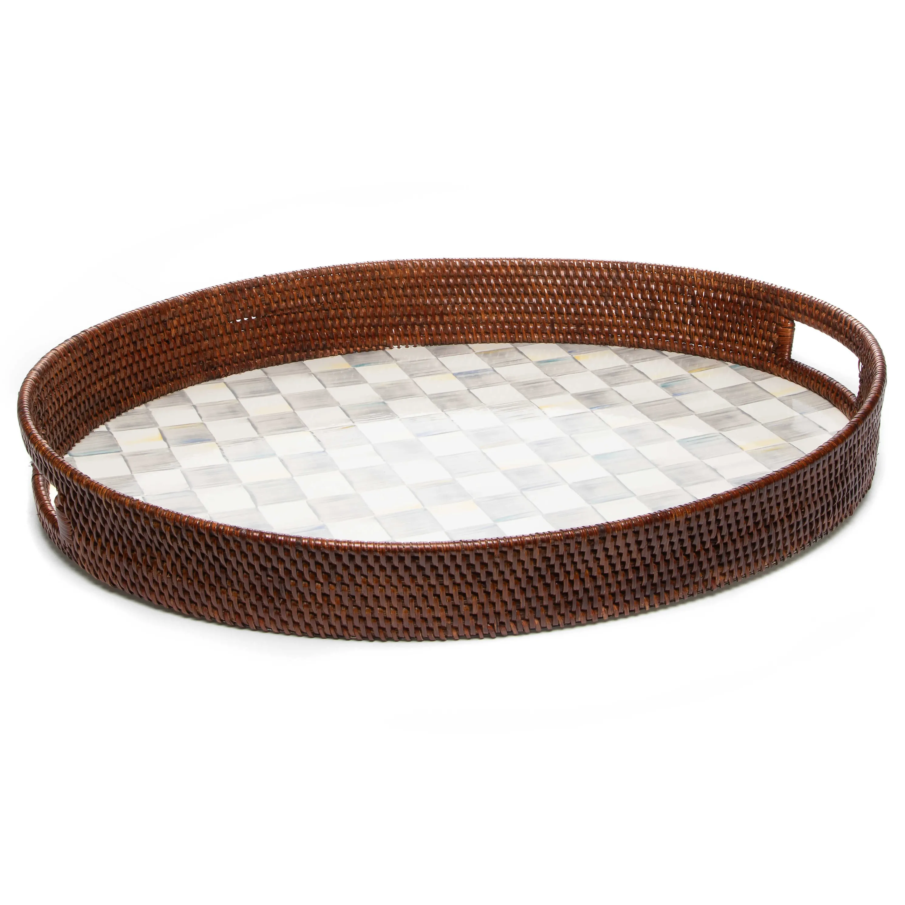 Sterling Check Rattan & Enamel Party Tray