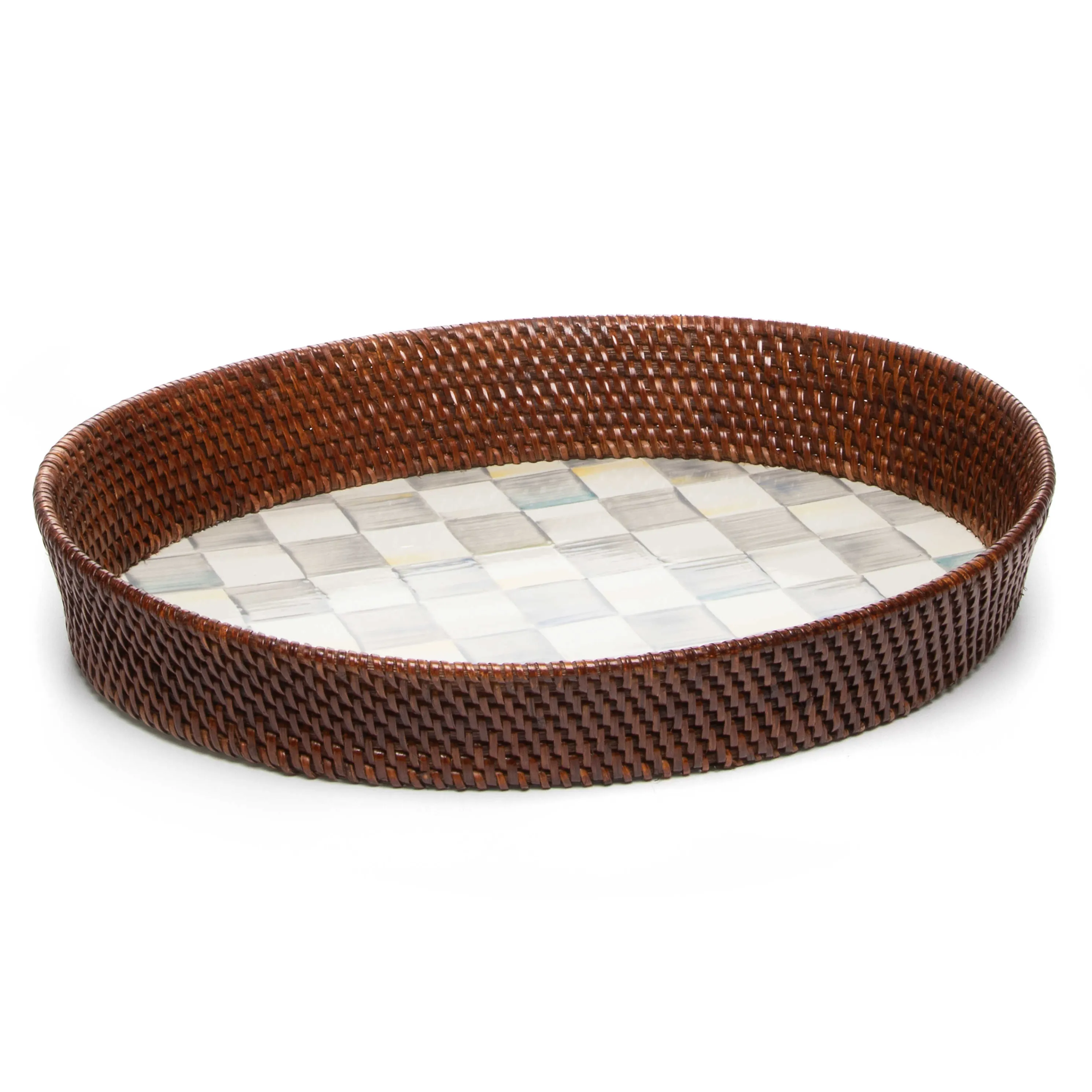 Sterling Check Rattan & Enamel Tray - Large