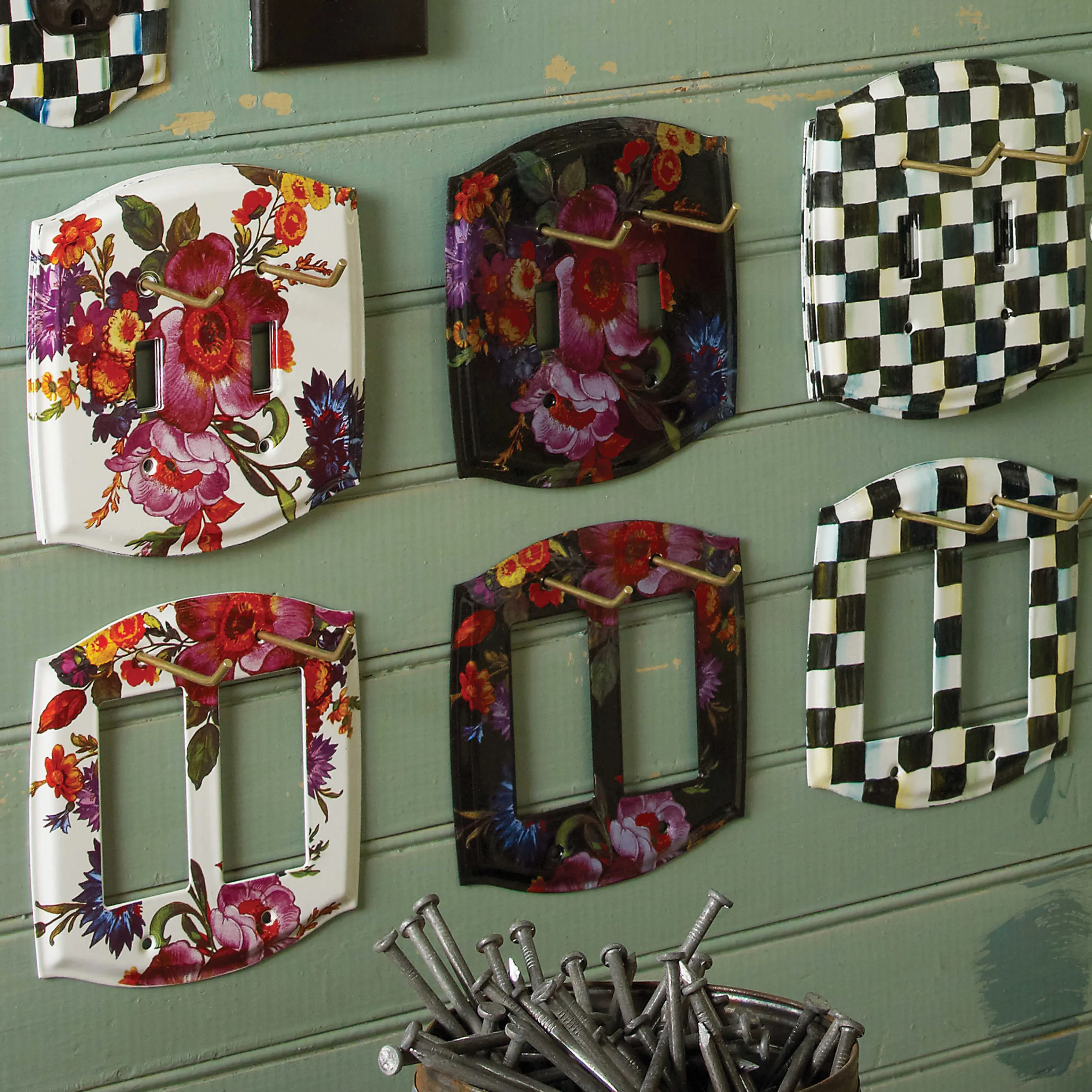 White Flower Market Enamel Switch Plate - Double Rocker